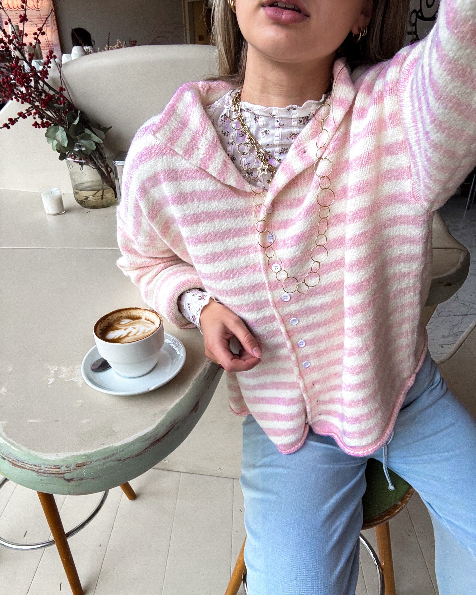 Serena Vest Gestreept Roze