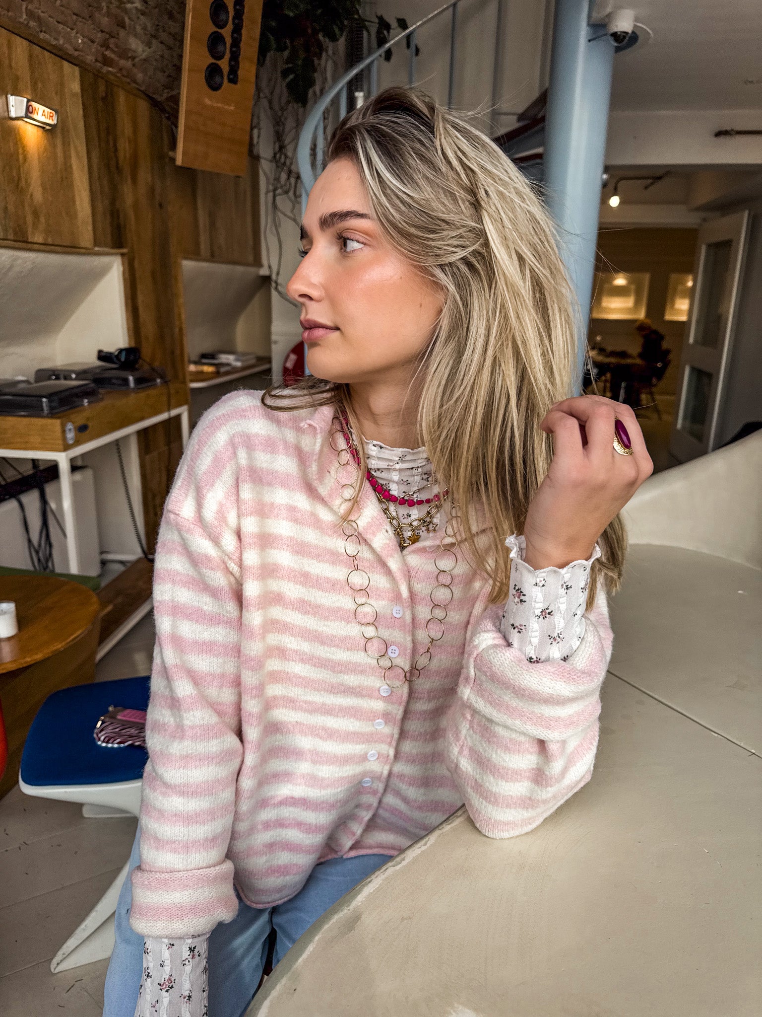 Serena Vest Gestreept Roze