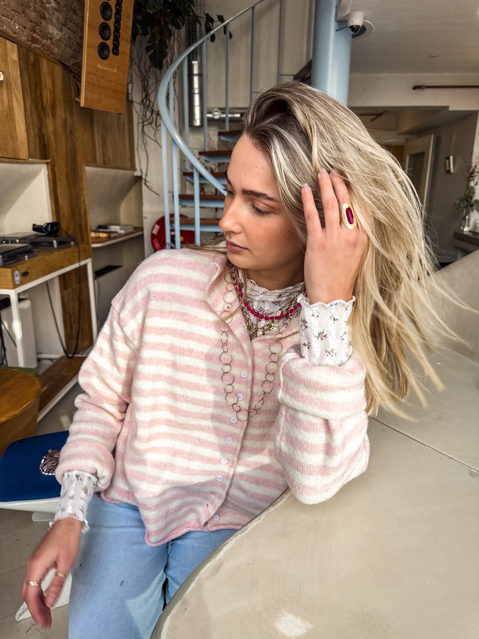 Serena Vest Rose Stripe