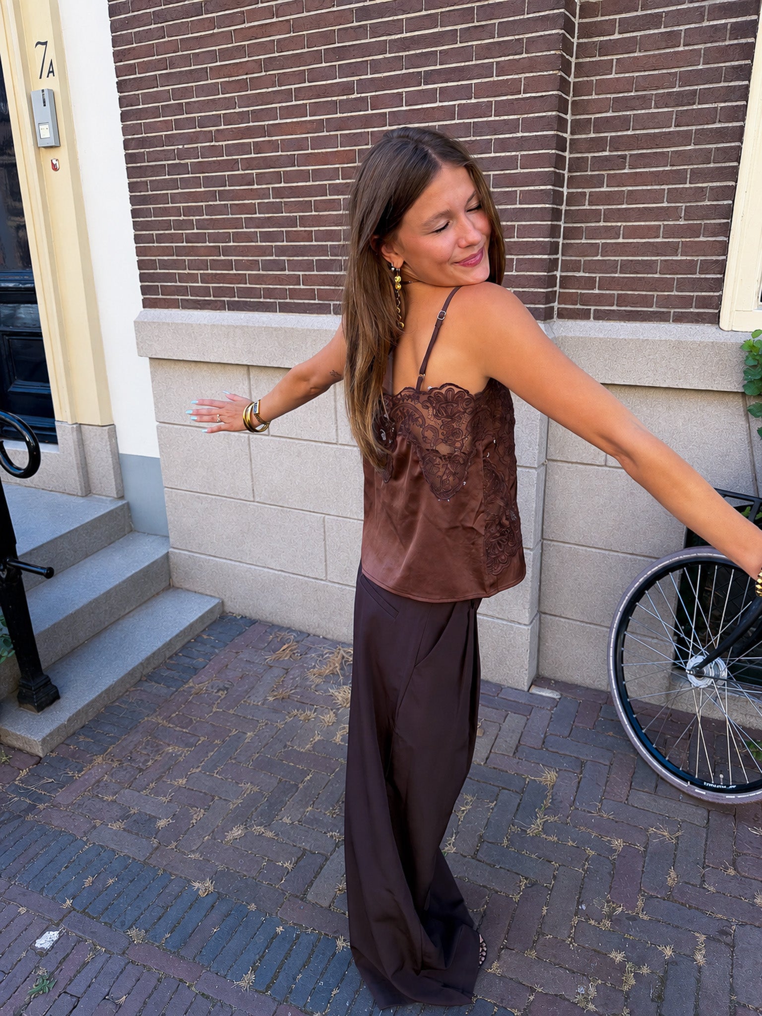 Top en dentelle Soof Marron