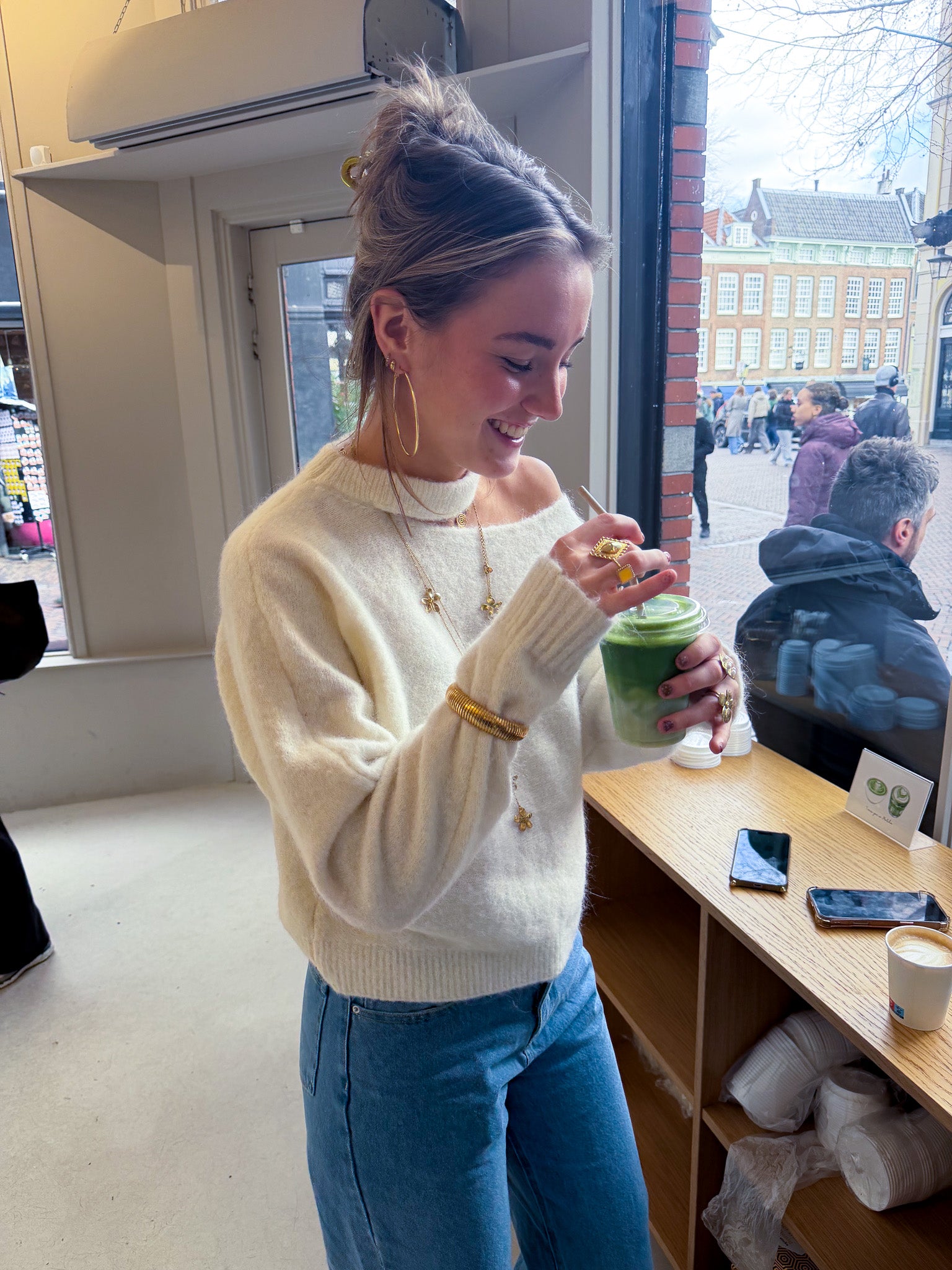 Stevie Open Schouder Trui Wit