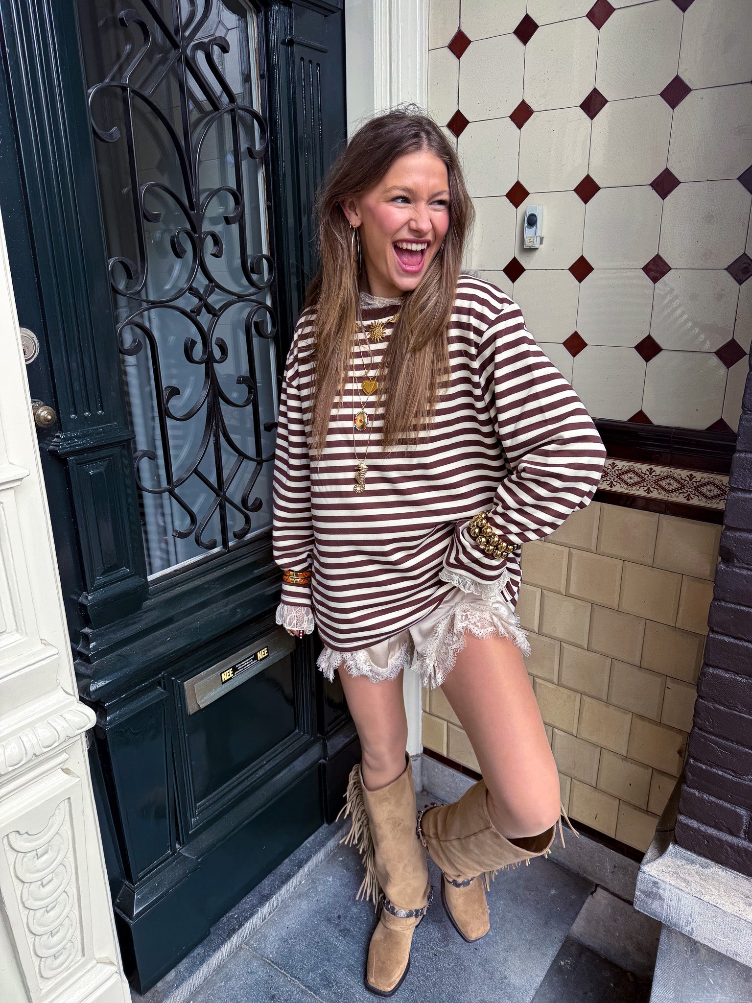 Stripes on Stripes Longsleeve Bruin