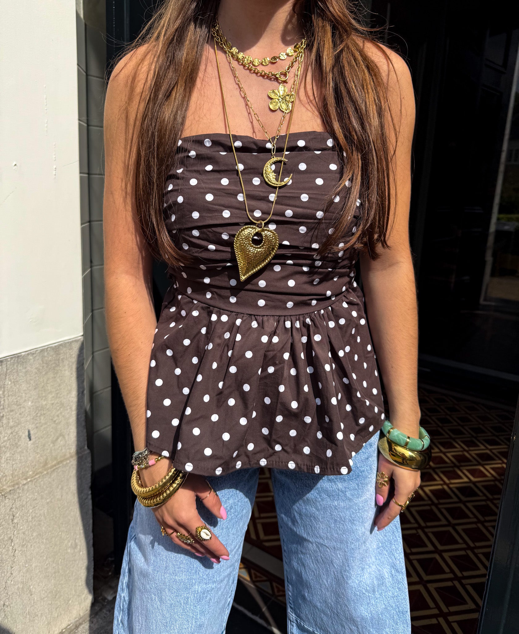 Suze Dots Bandeau Top Brown
