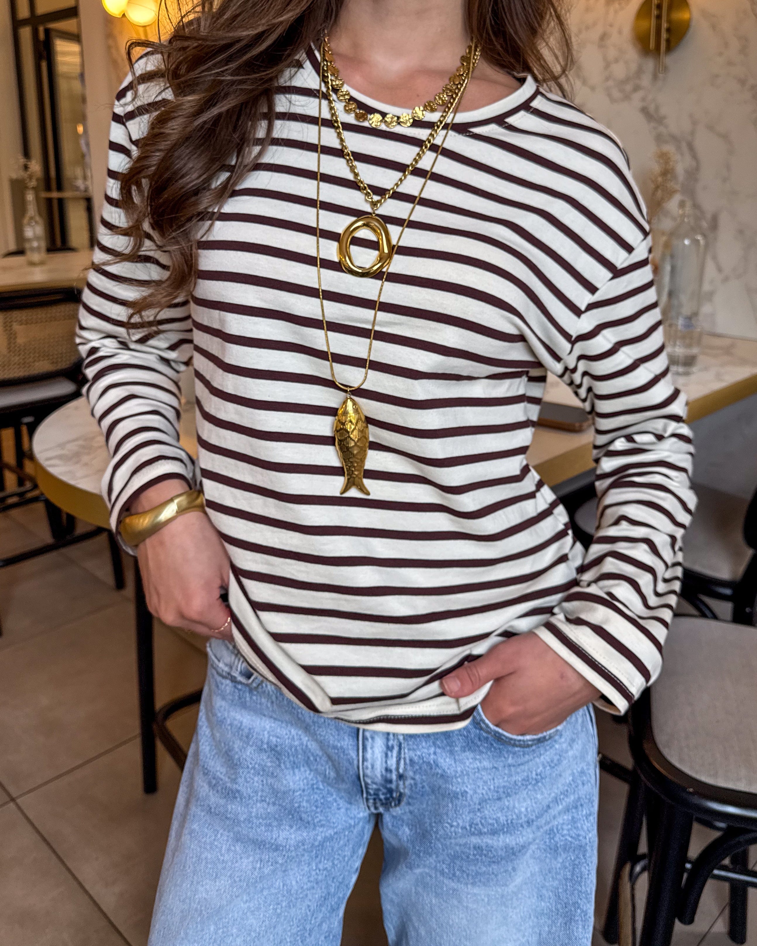 Tessa Striped Top Brown