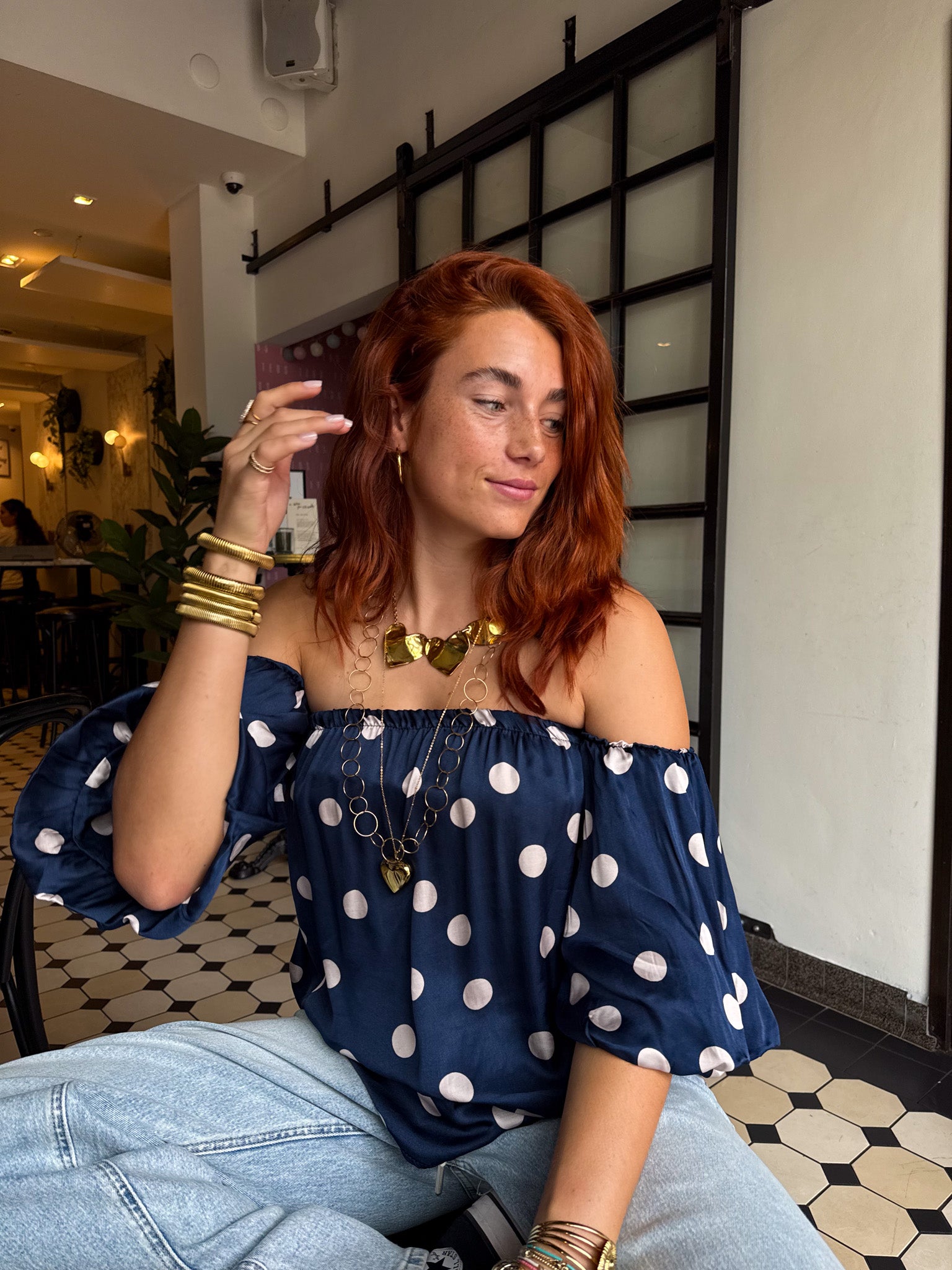 Tilly Dots Top Navy