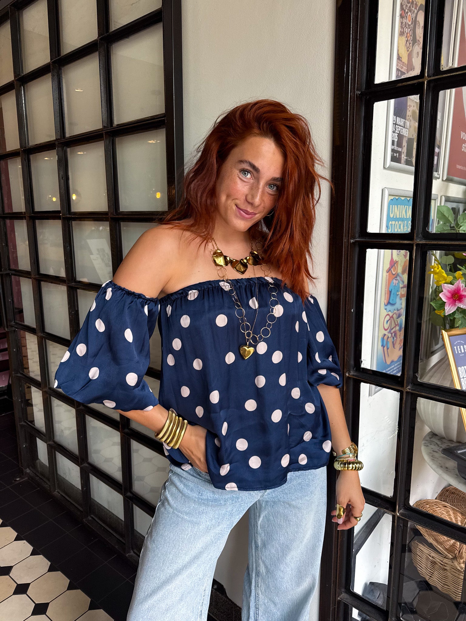Tilly Dots Top Navy