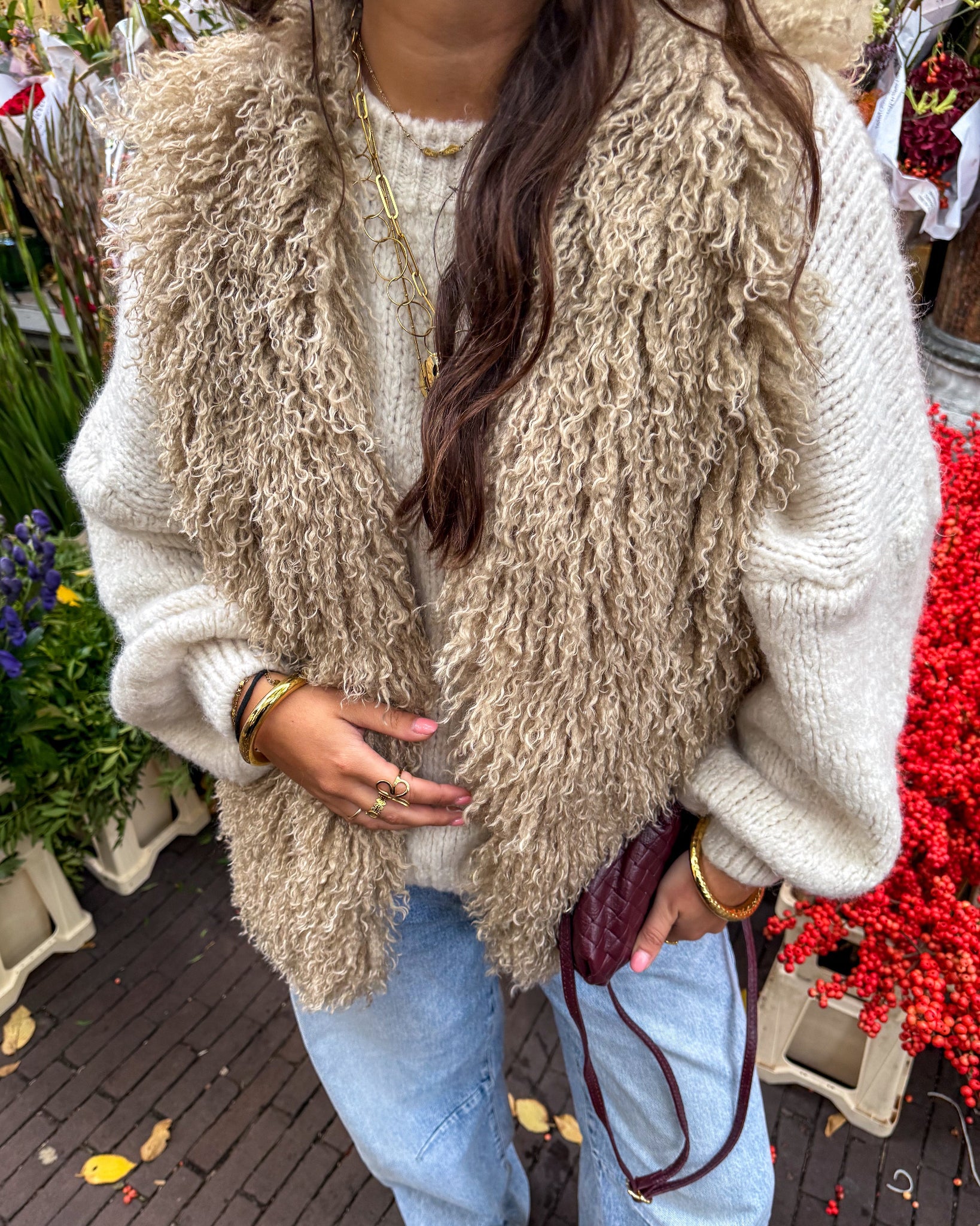 Toffee Fluffy Gilet Beige