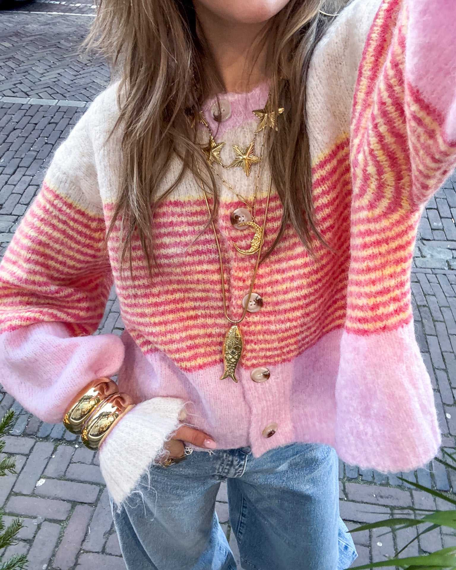 Together Again Gestreept Vest Roze