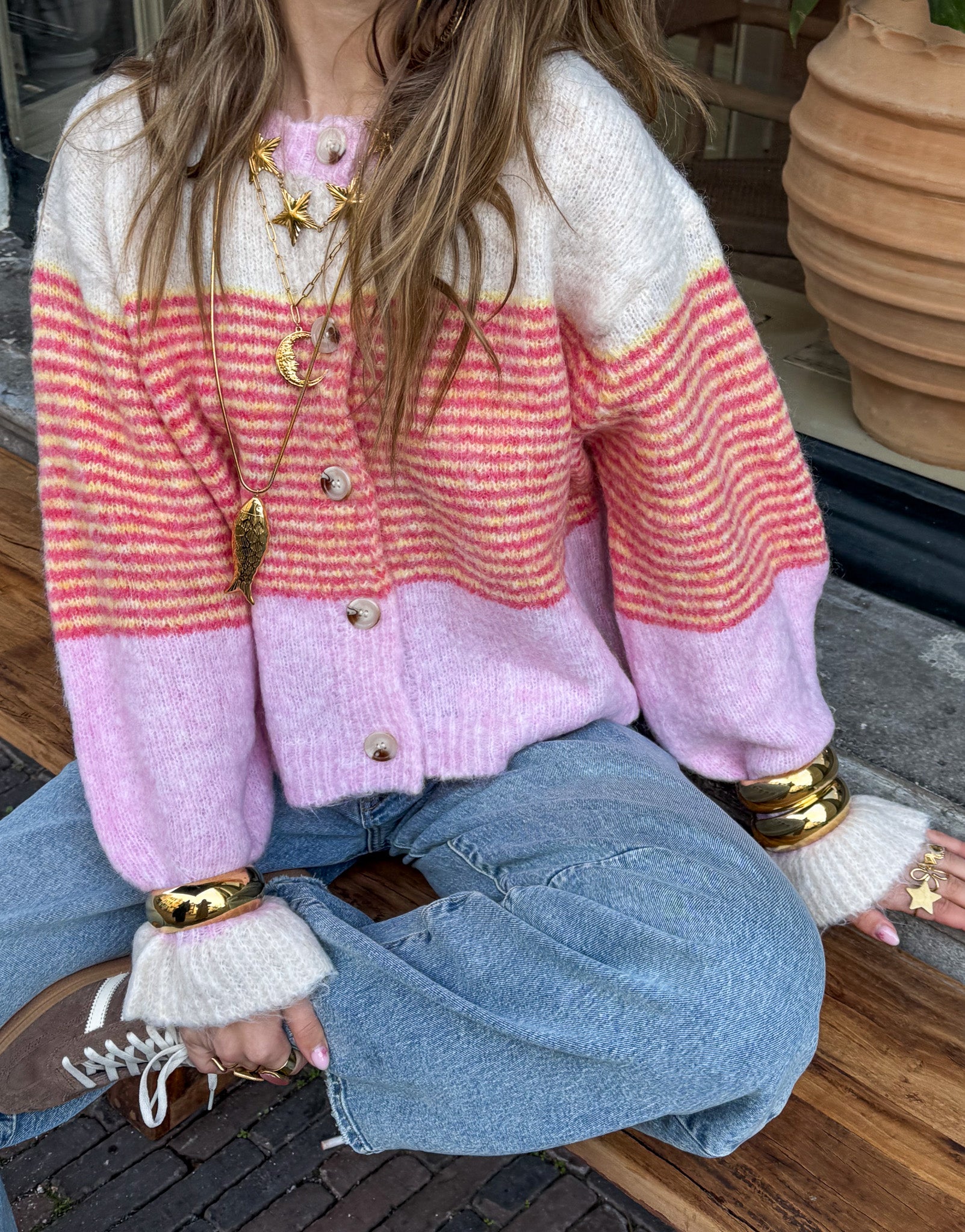 Together Again Striped Vest Pink