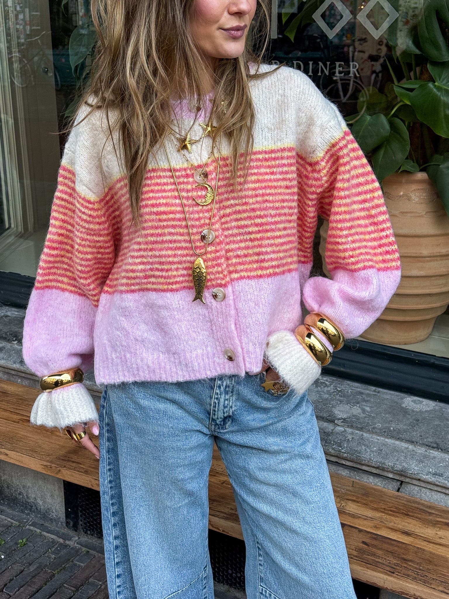 Together Again Striped Vest Pink