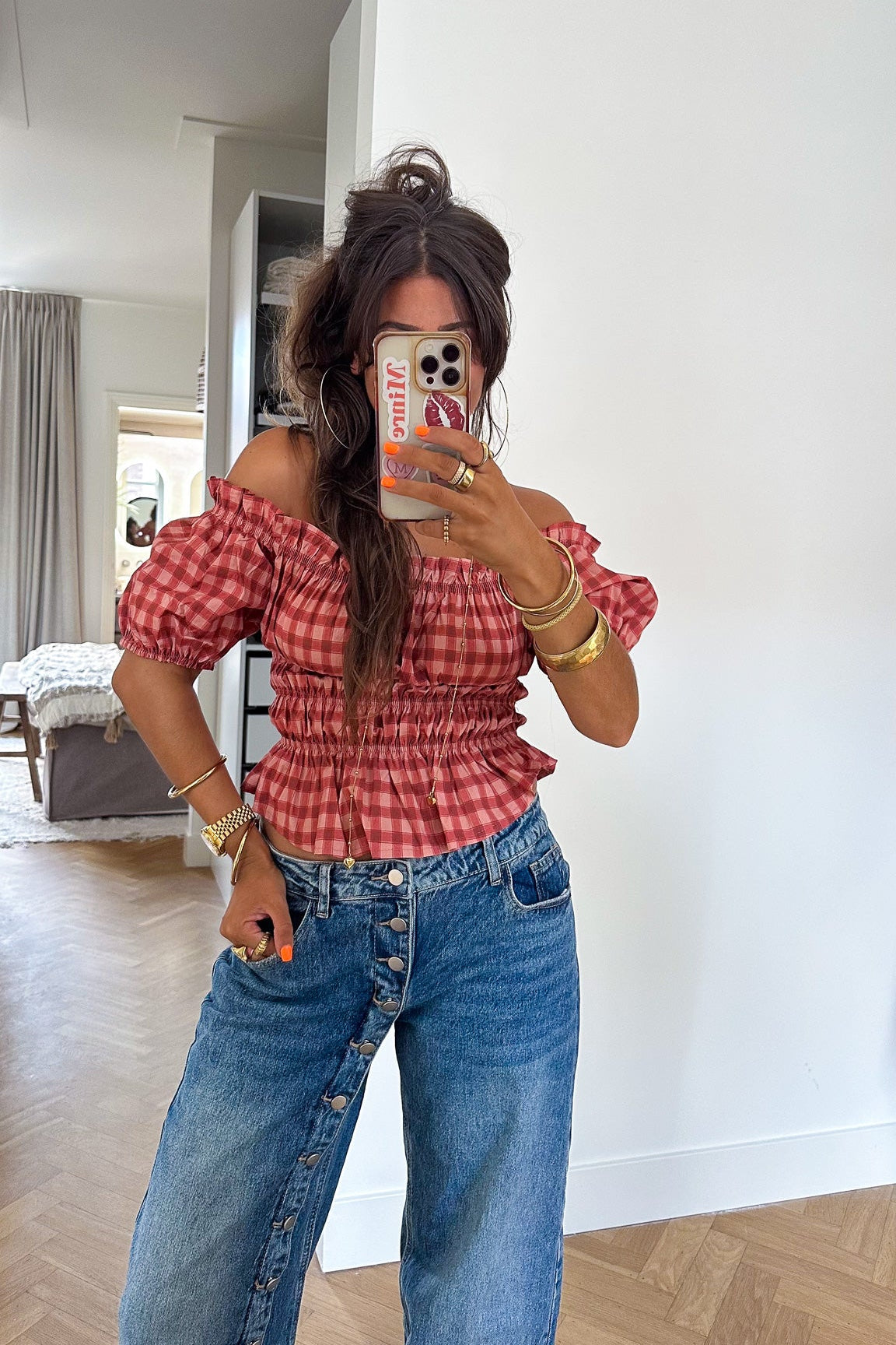 Lien Geruite Top | Red