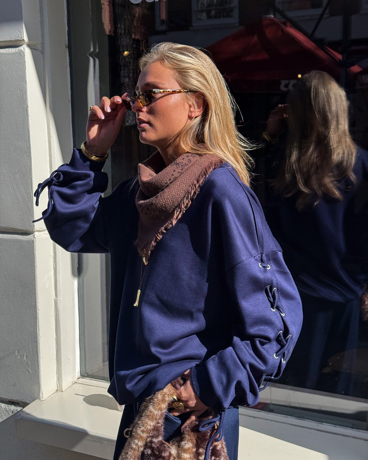 Lace Up Sweater | Navy