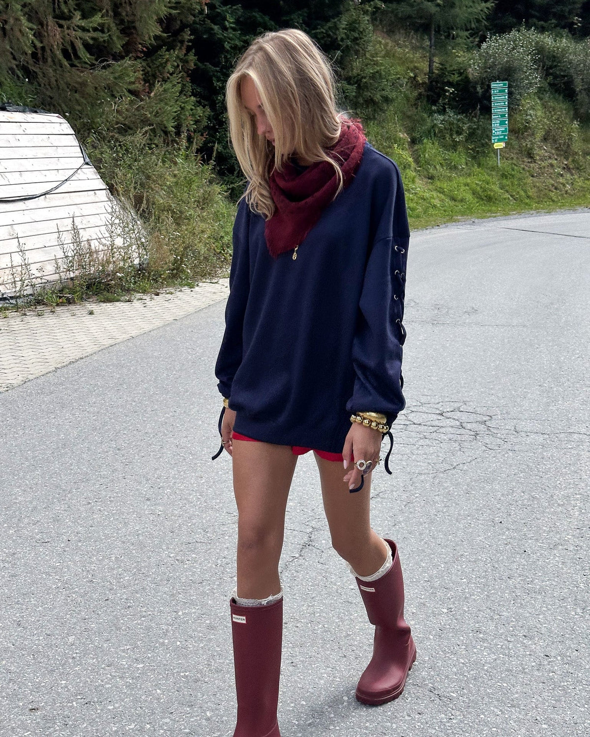 Lace Up Sweater | Navy