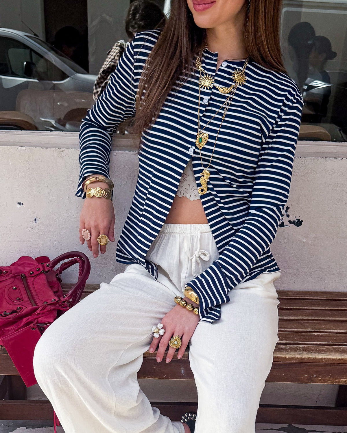 Saar Streep Vest | Navy