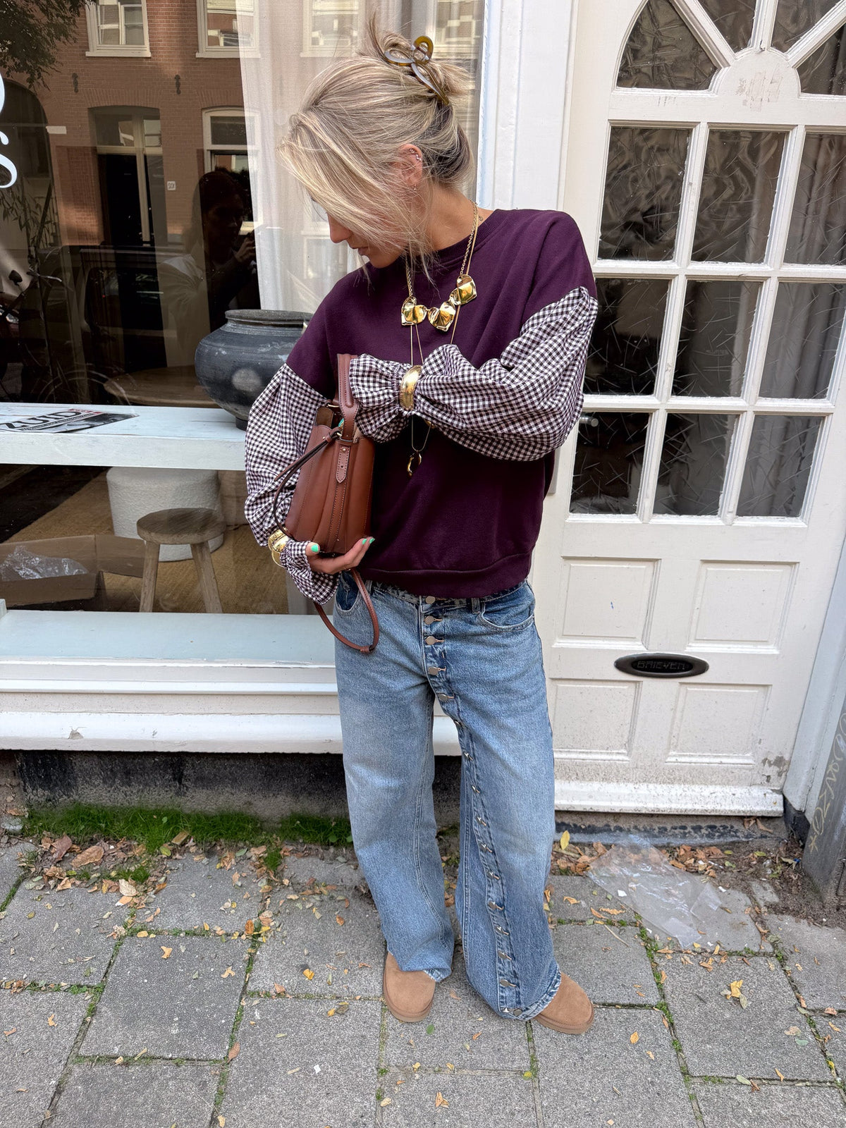 Shelby Button Straight Leg Jeans | Denim