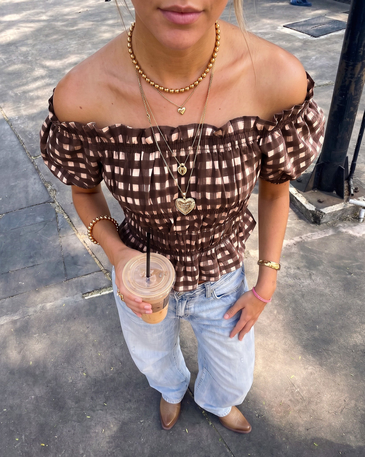 Lien Geruite Top | Brown