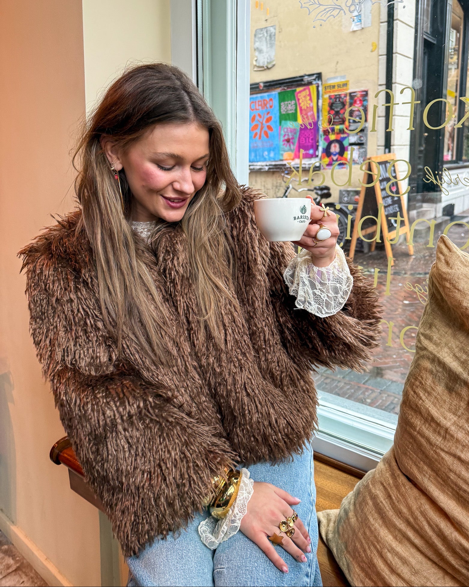 Anne Fluffy Jacket Brown