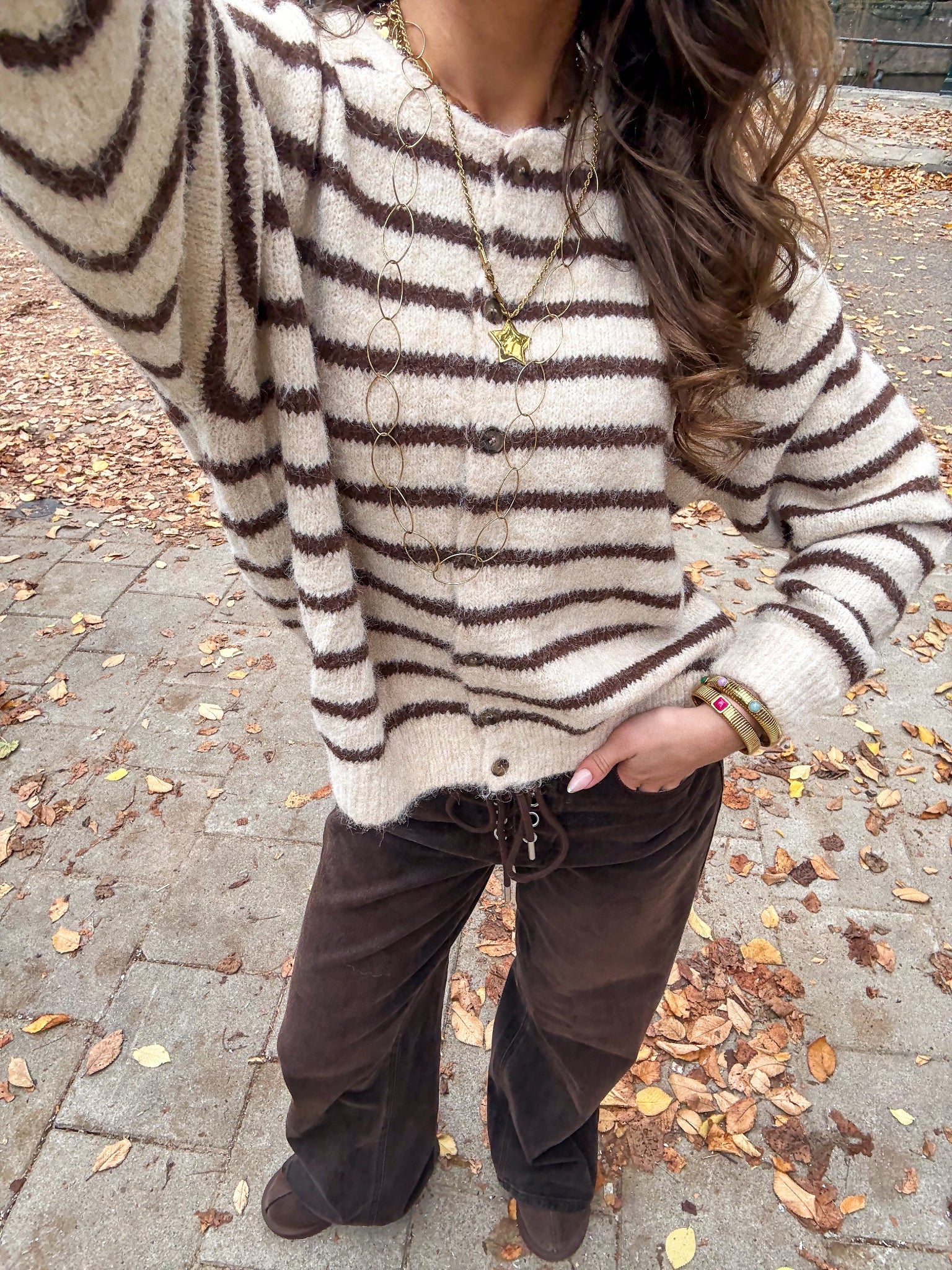 Aurora Vest Stripe Creme/Brown