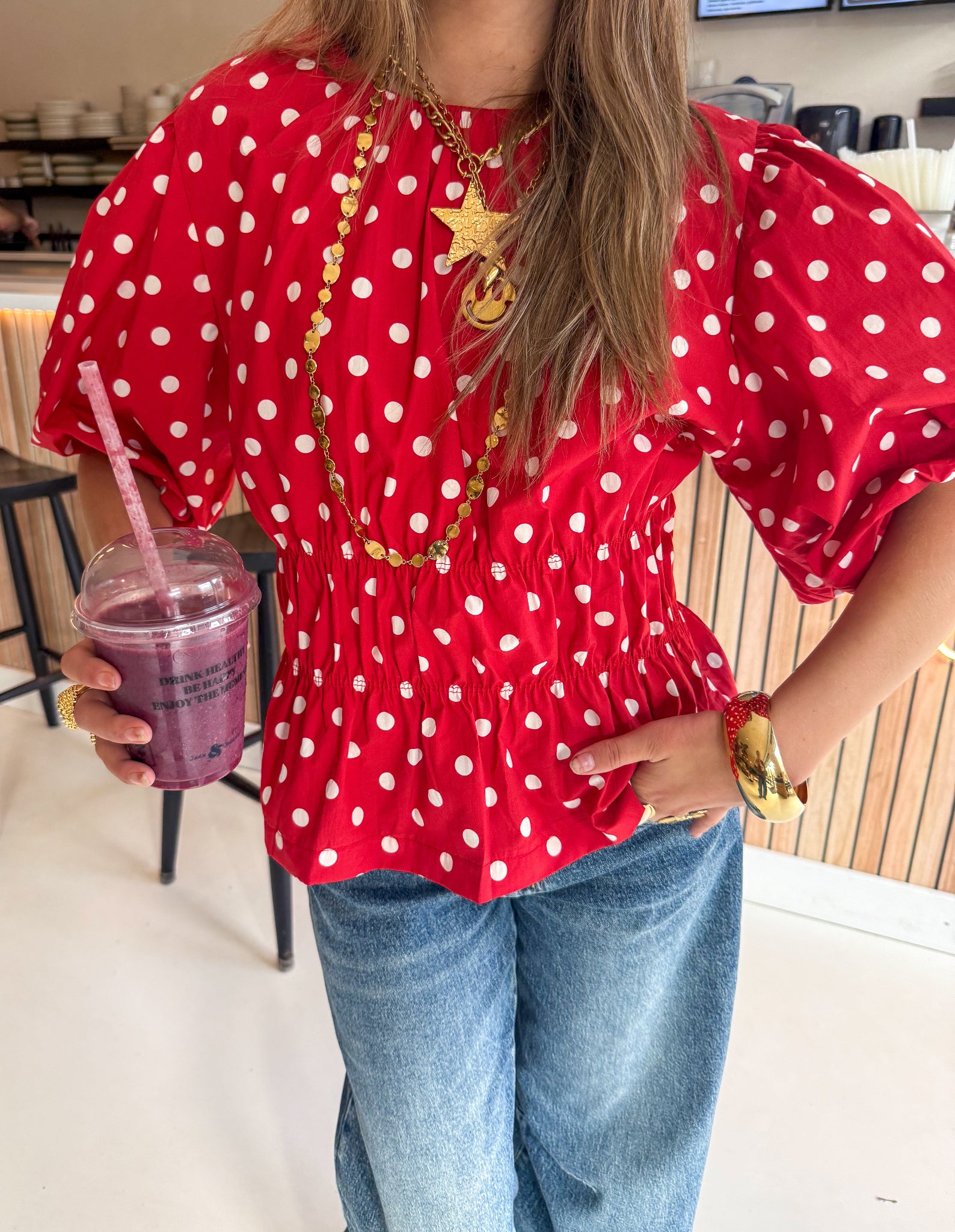 Blush Dots Top Red