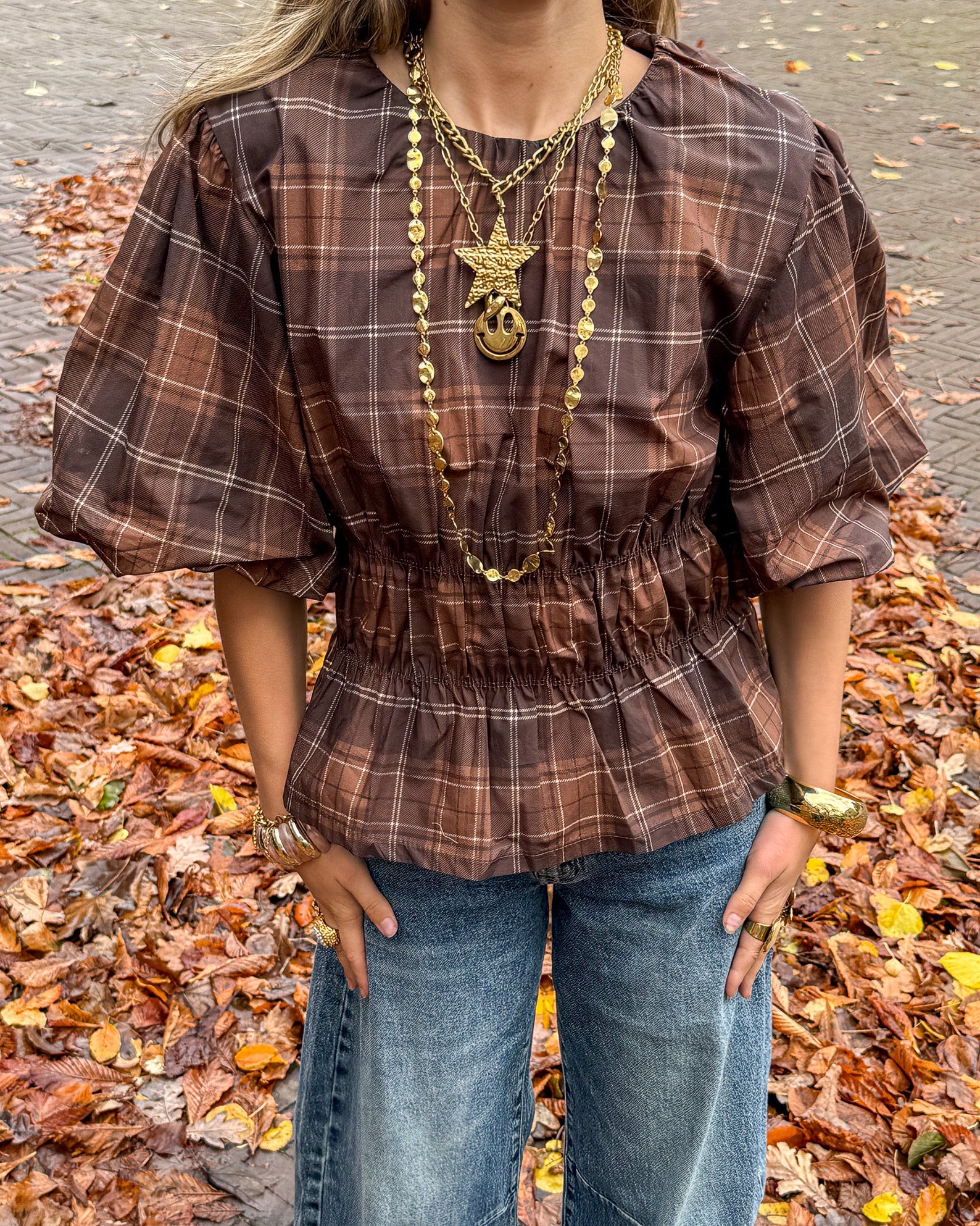 Blush Top Checkered Brown