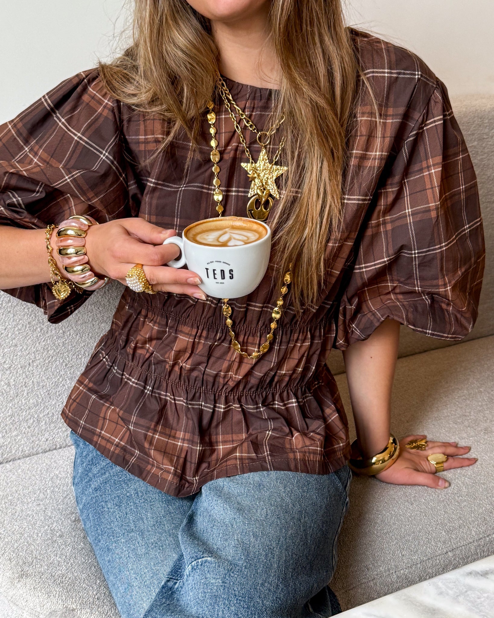 Blush Top Checkered Brown