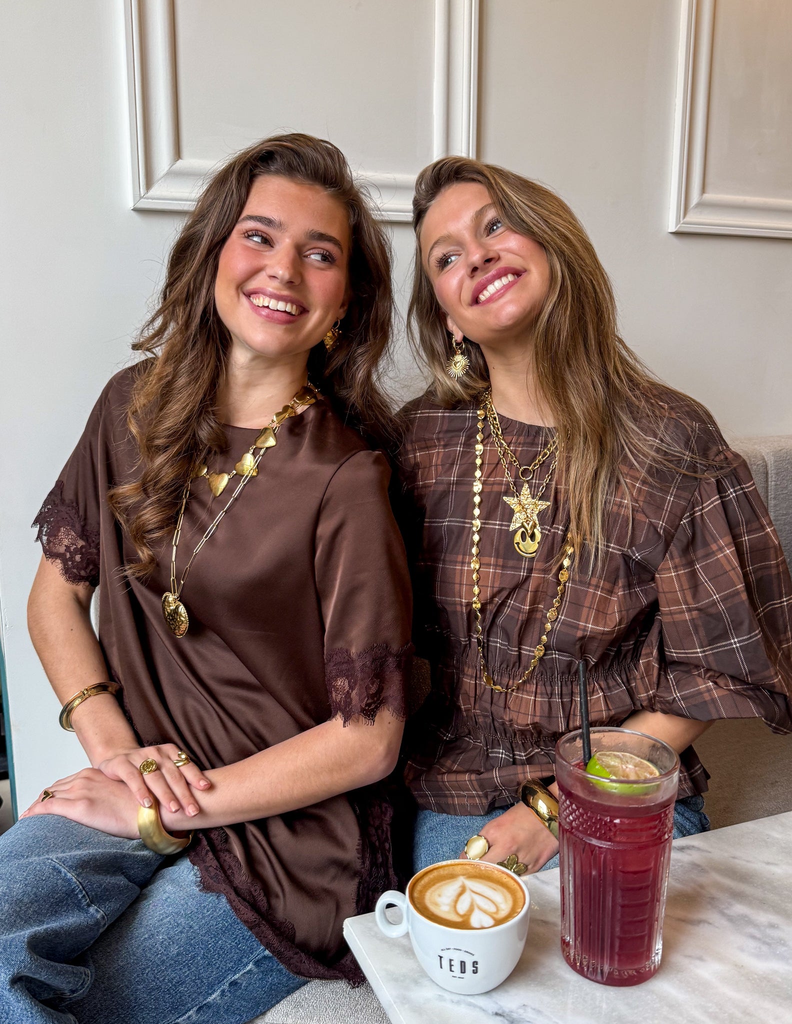 Blush Top Checkered Brown