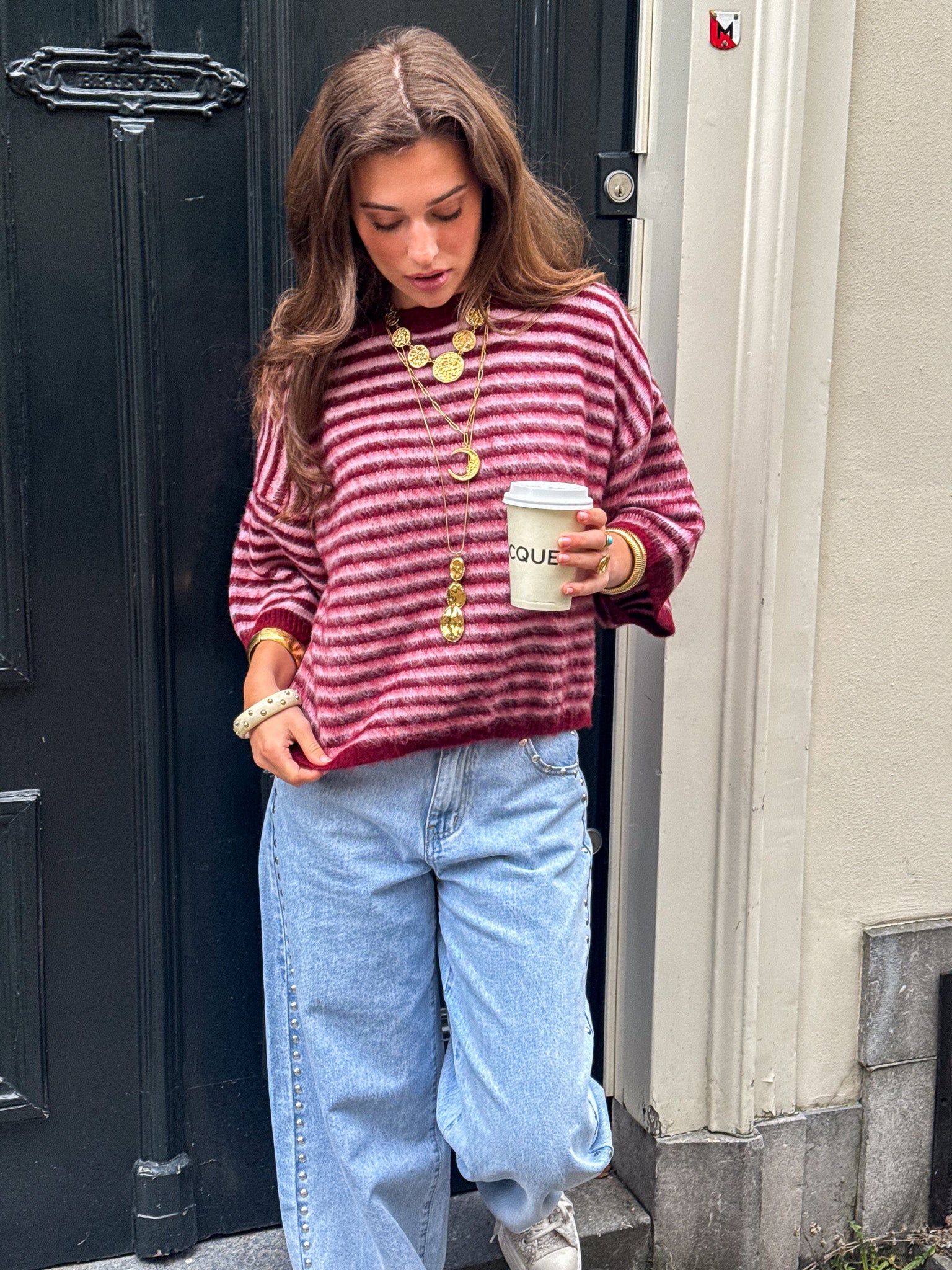 Bombay Gestreepte Trui Bordeaux/Roze