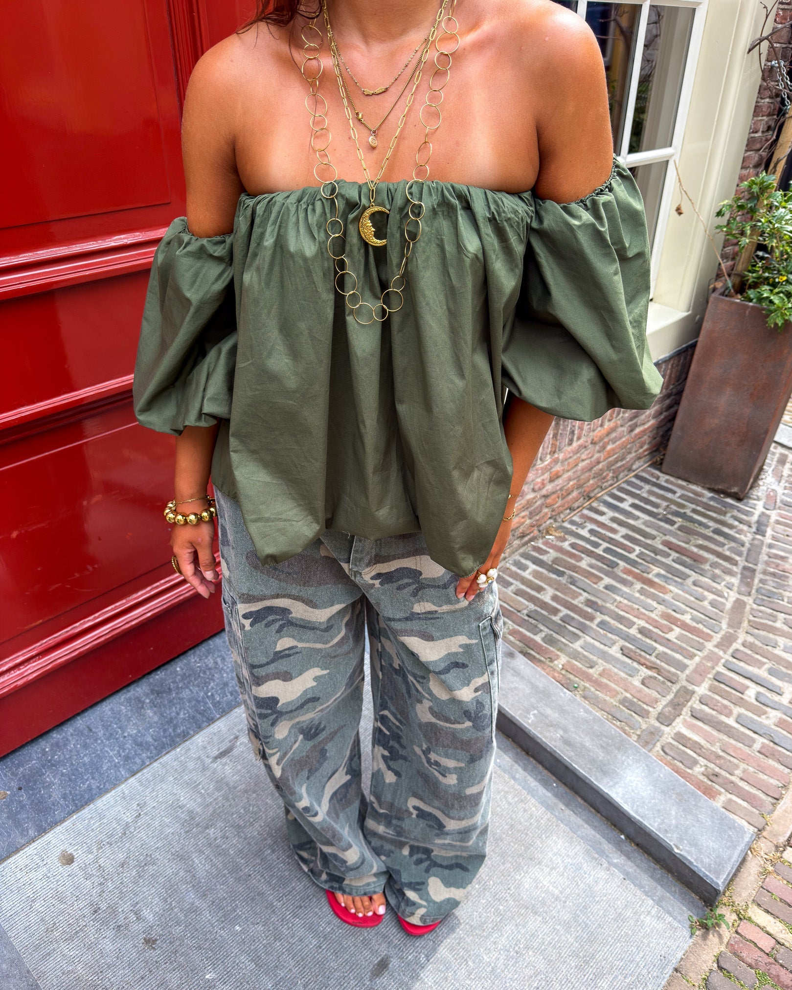 Catwalk Off Shoulder Top Khaki