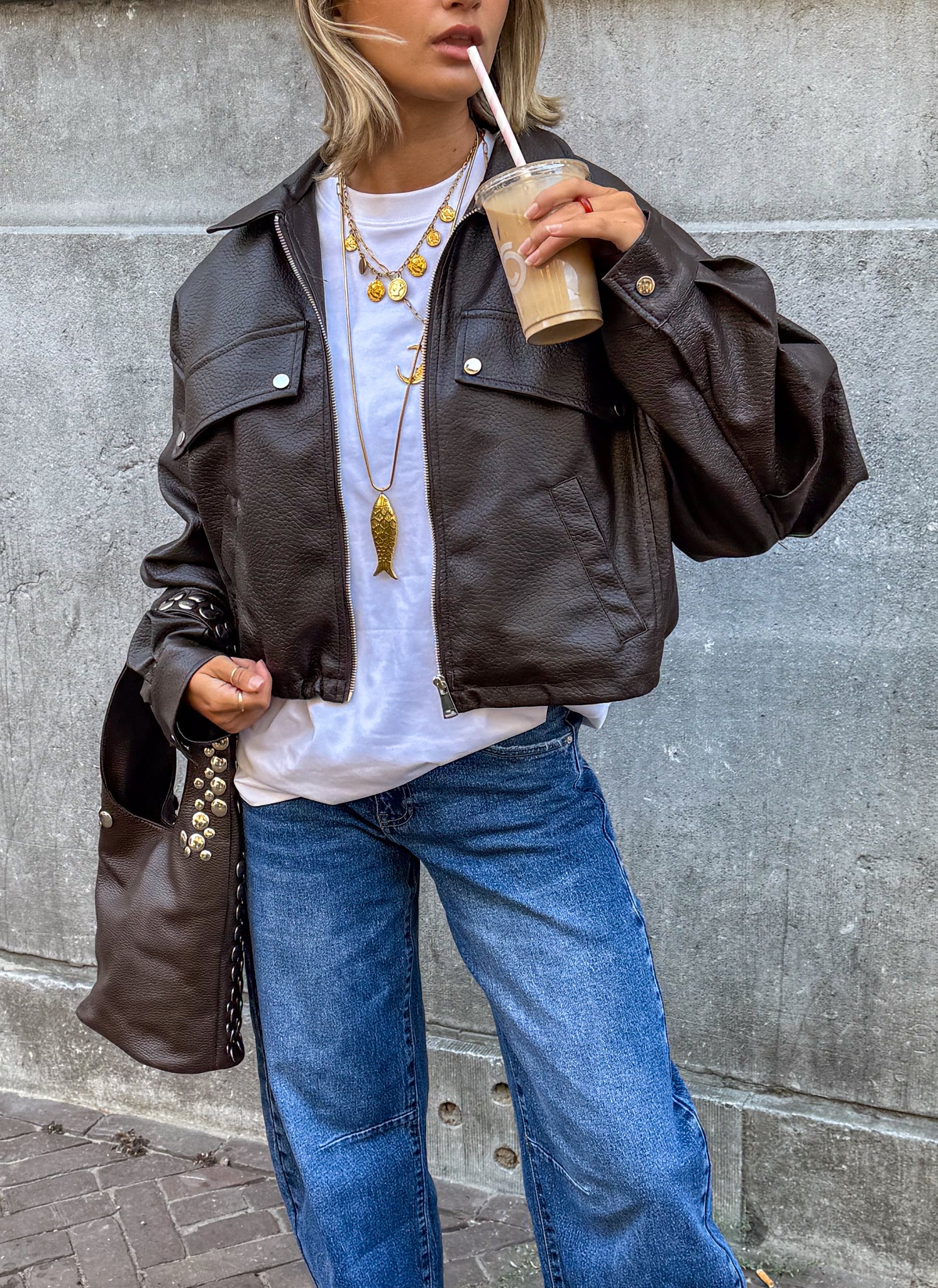 Frame Leather Bomber Jacket Brown