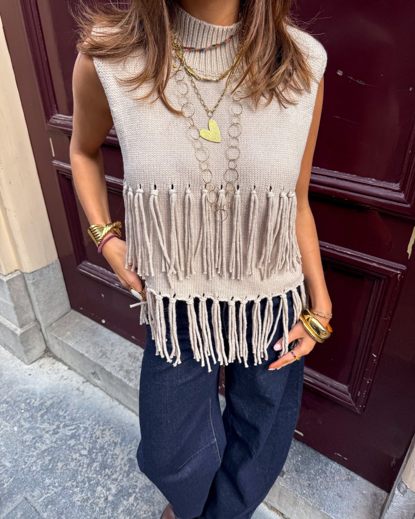 Harvest Fringe Spencer Beige