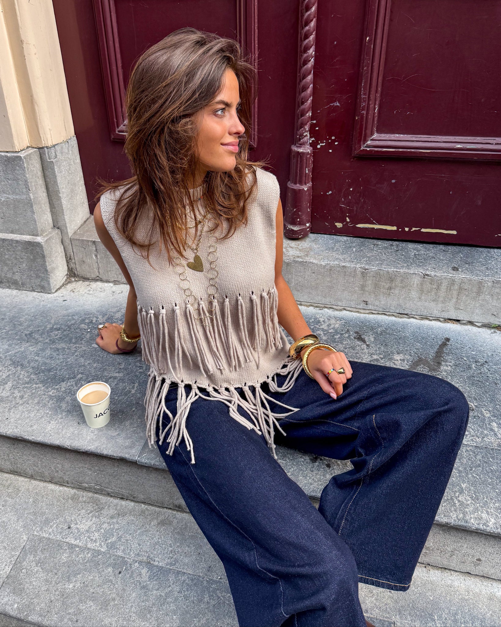 Harvest Fringe Spencer Beige