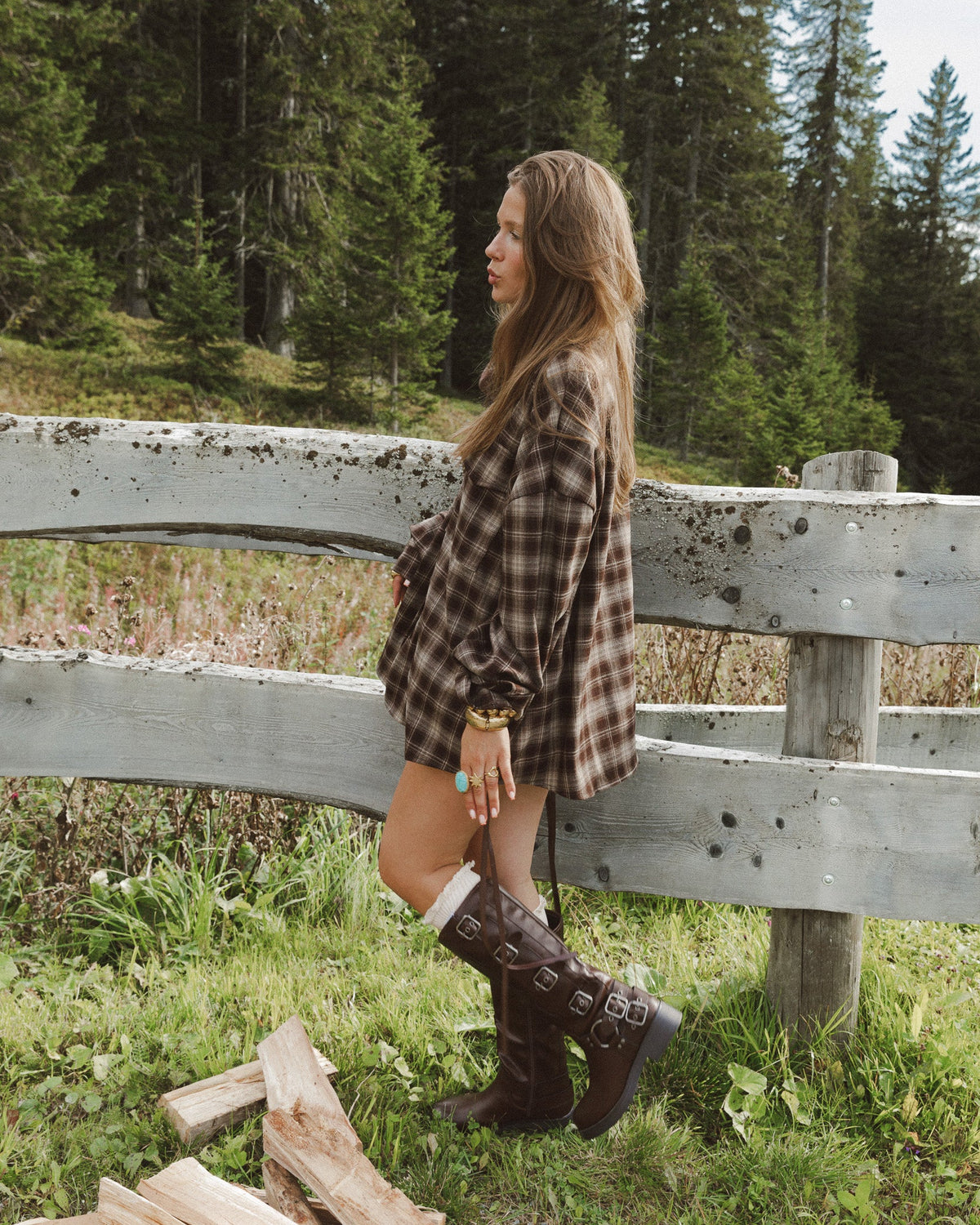 Presley Geruite Blouse Bruin