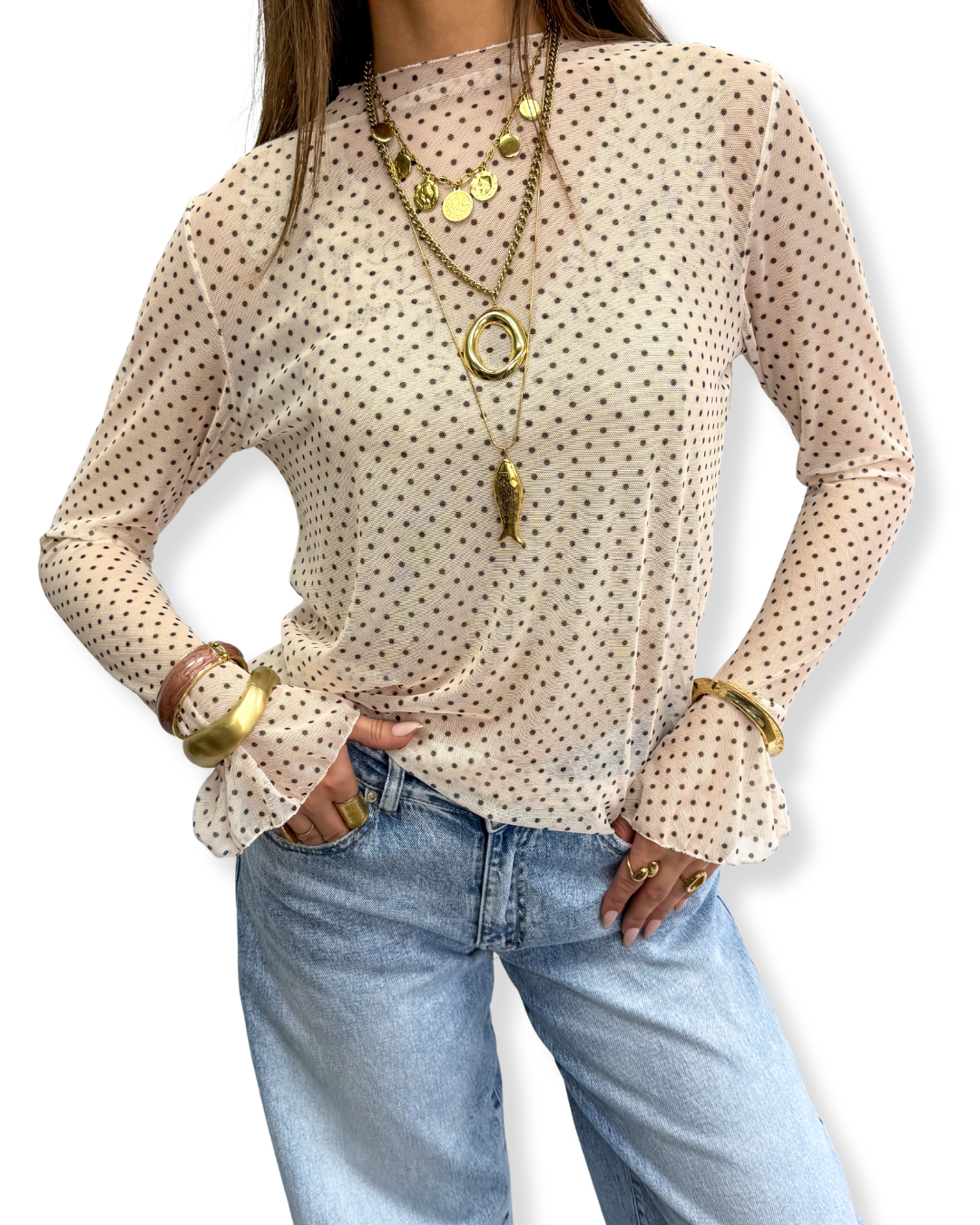 Jomé Mesh Top Dots Ecru