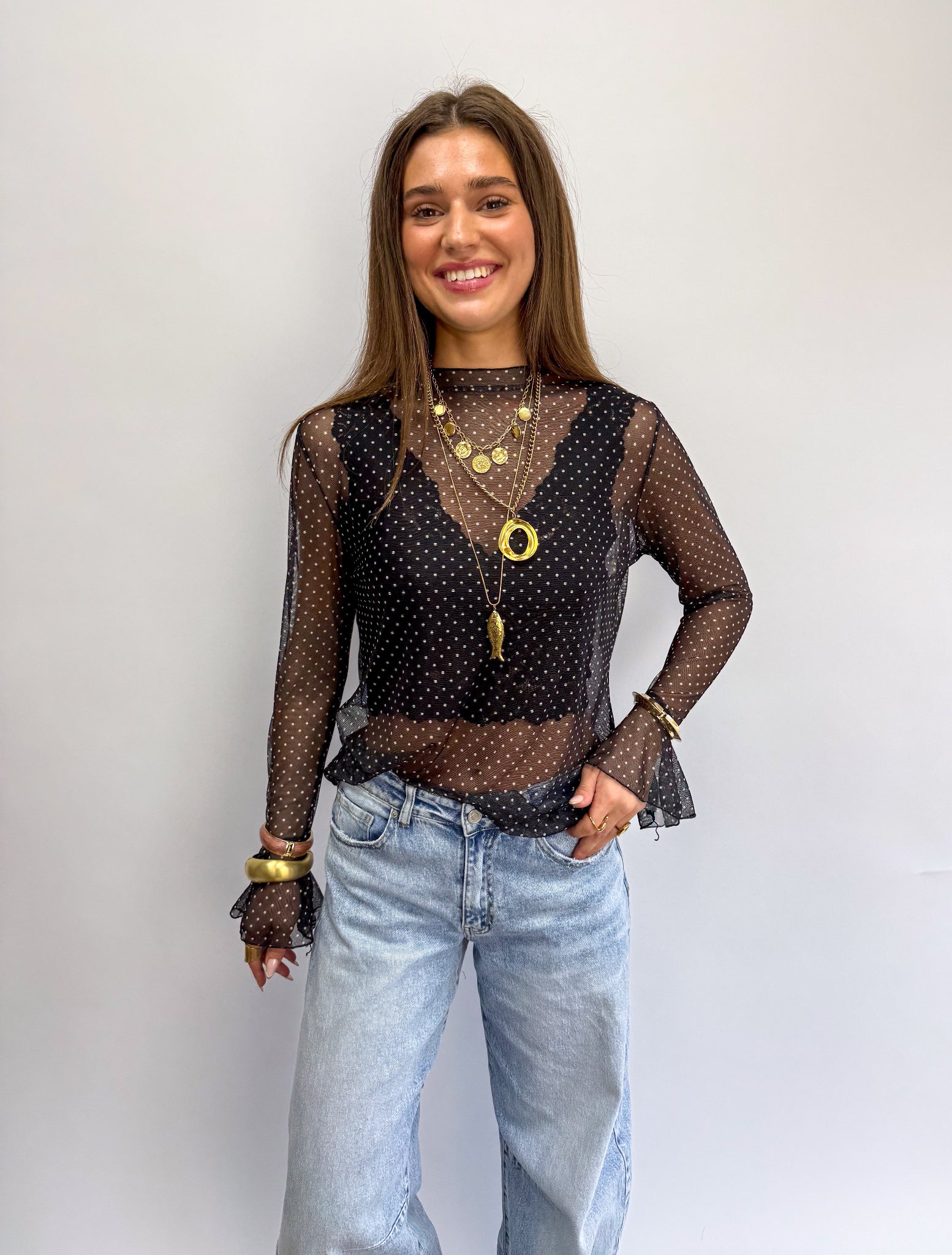 Jomé Mesh Top Dots Black