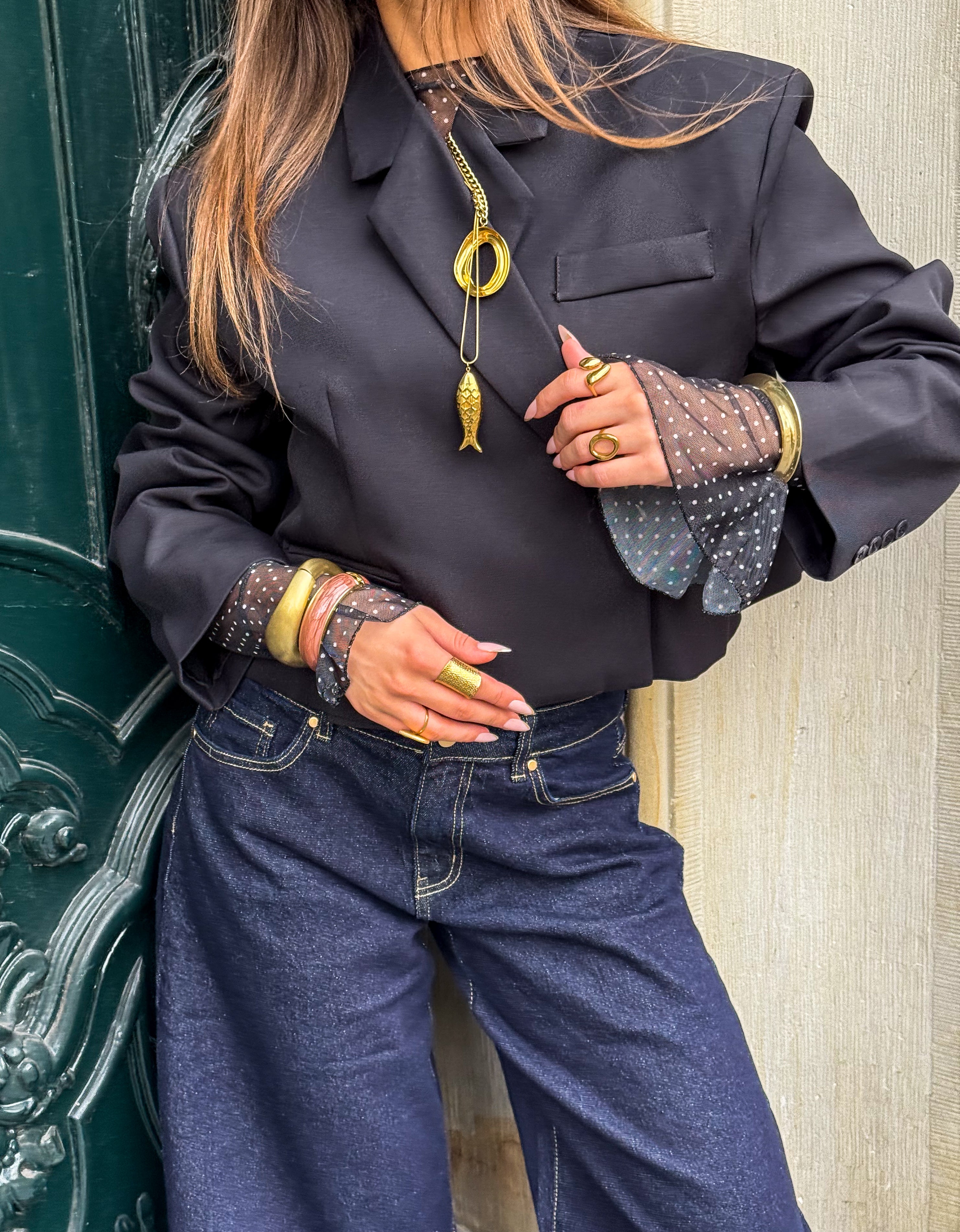 Jomé Mesh Top Dots Black