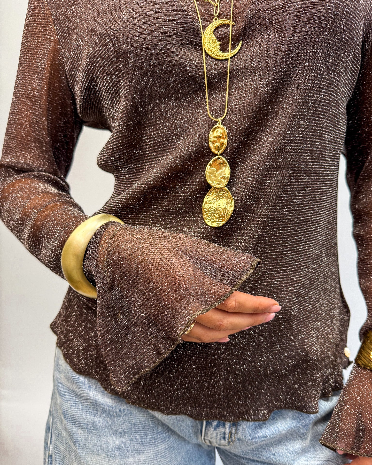 Kaya Mesh Top Glitter Brown