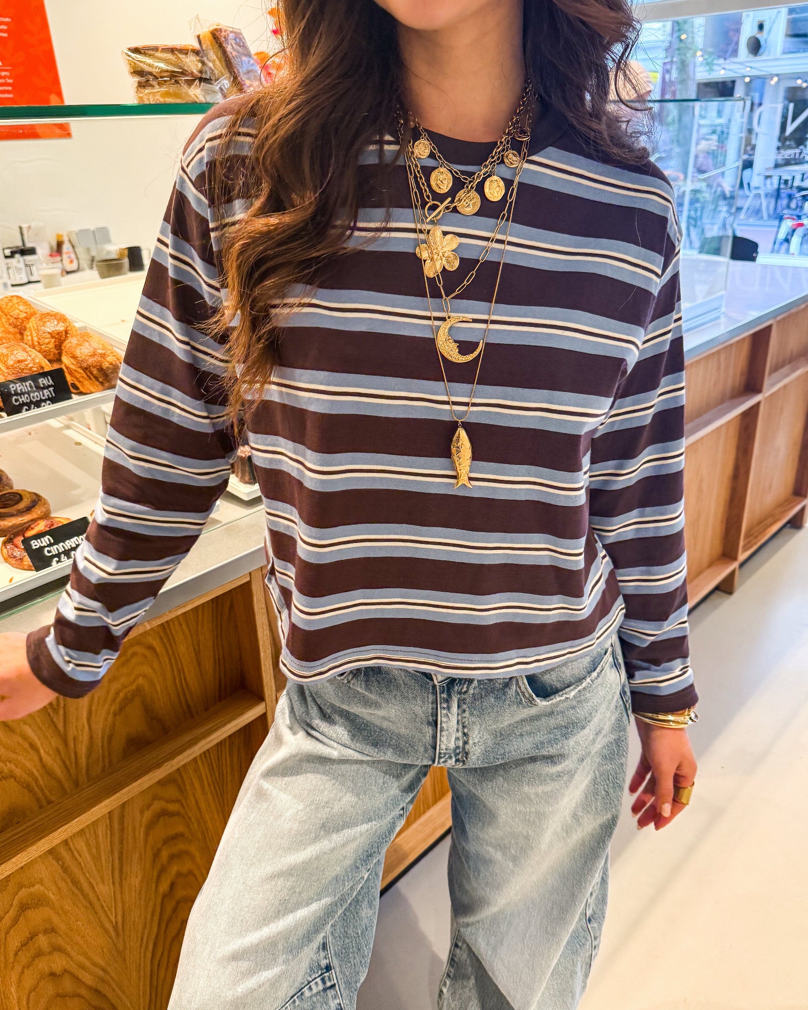 Marron Striped Shirt Brown Blue