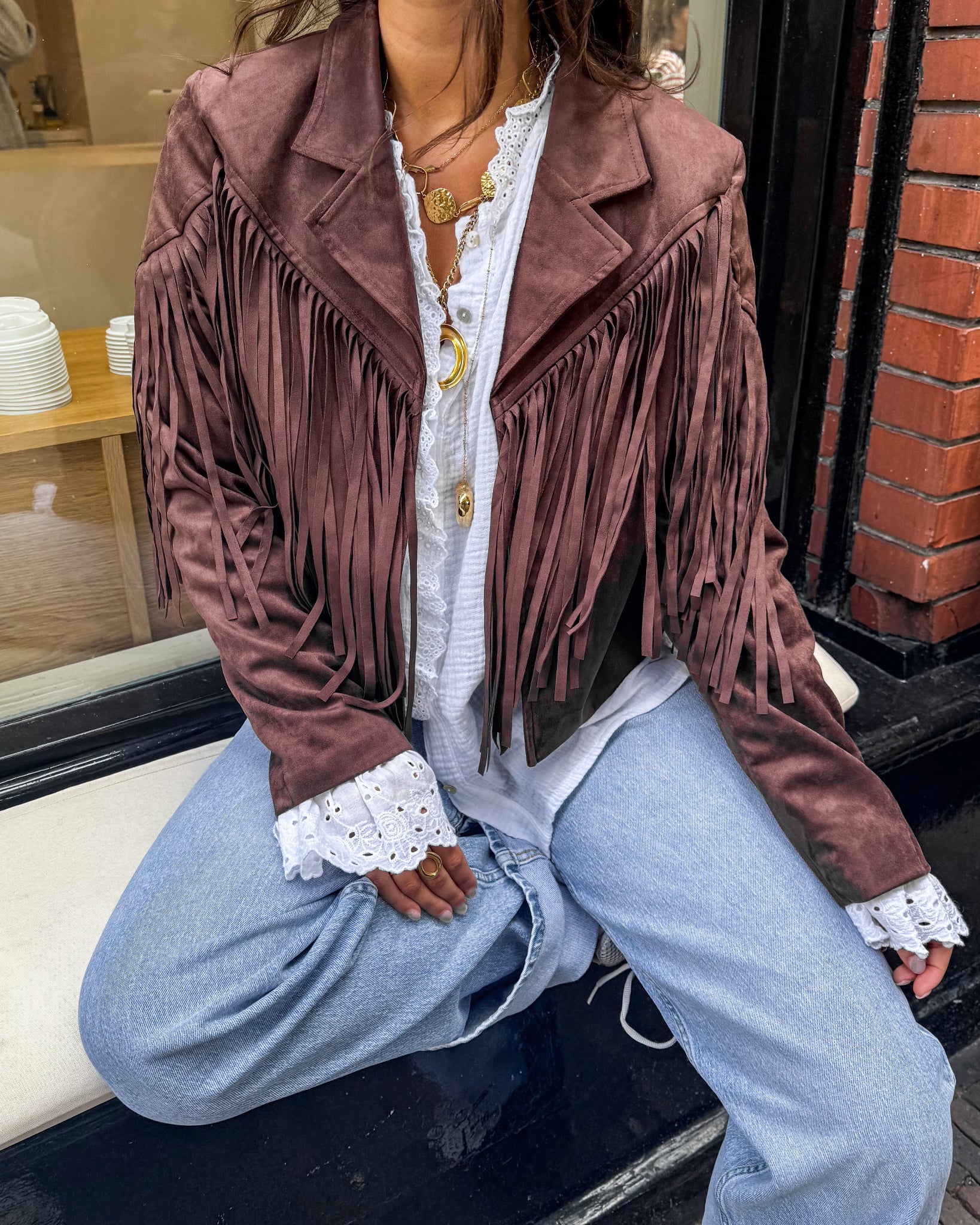 Maui Fringe Jacket Brown