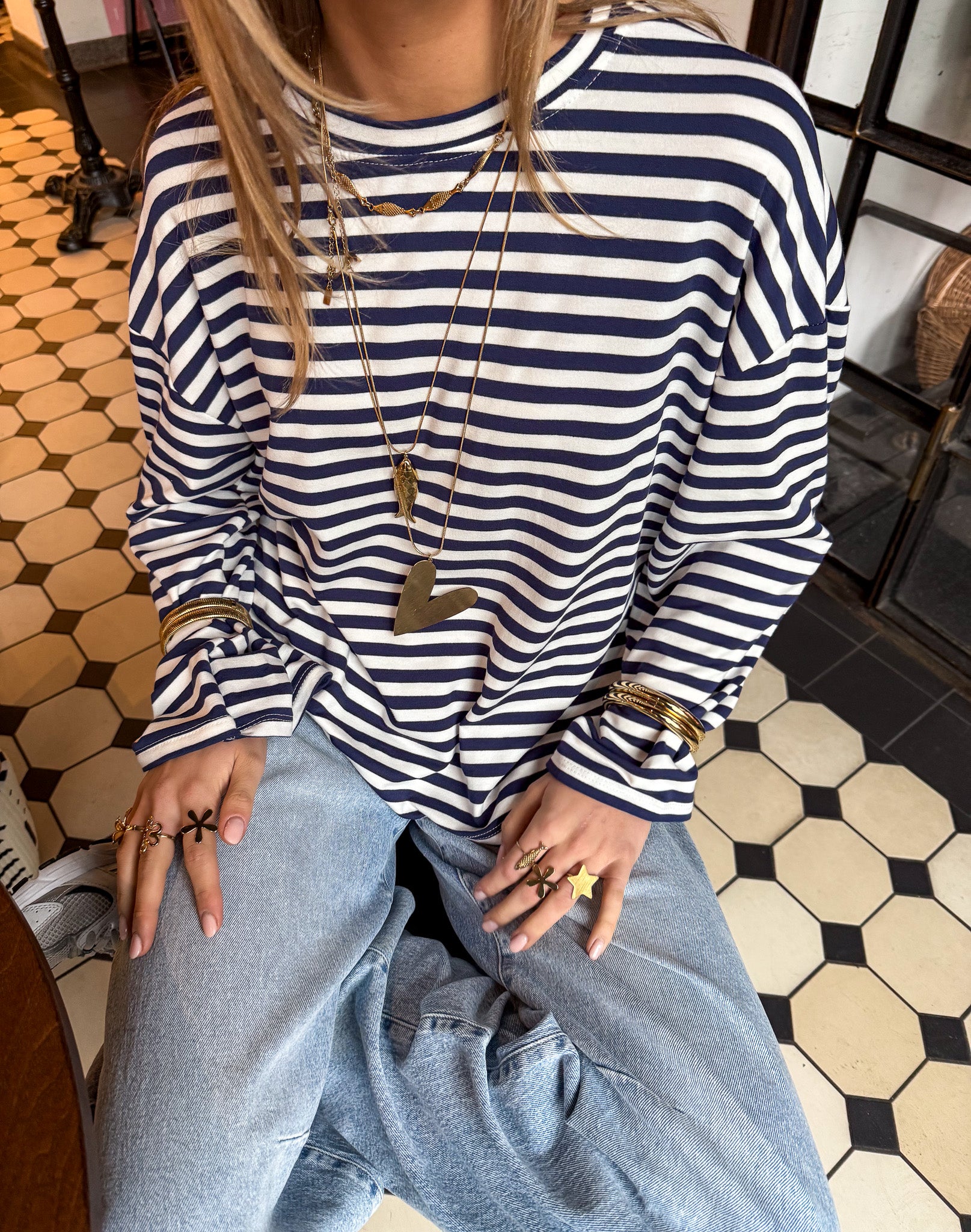 Mave Gestreepte Top Navy Wit