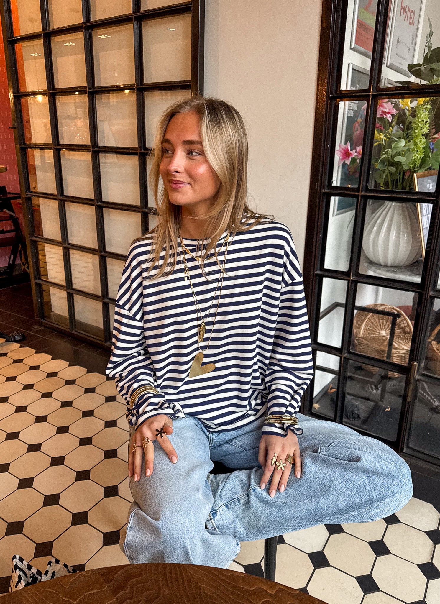 Mave Gestreepte Top Navy Wit