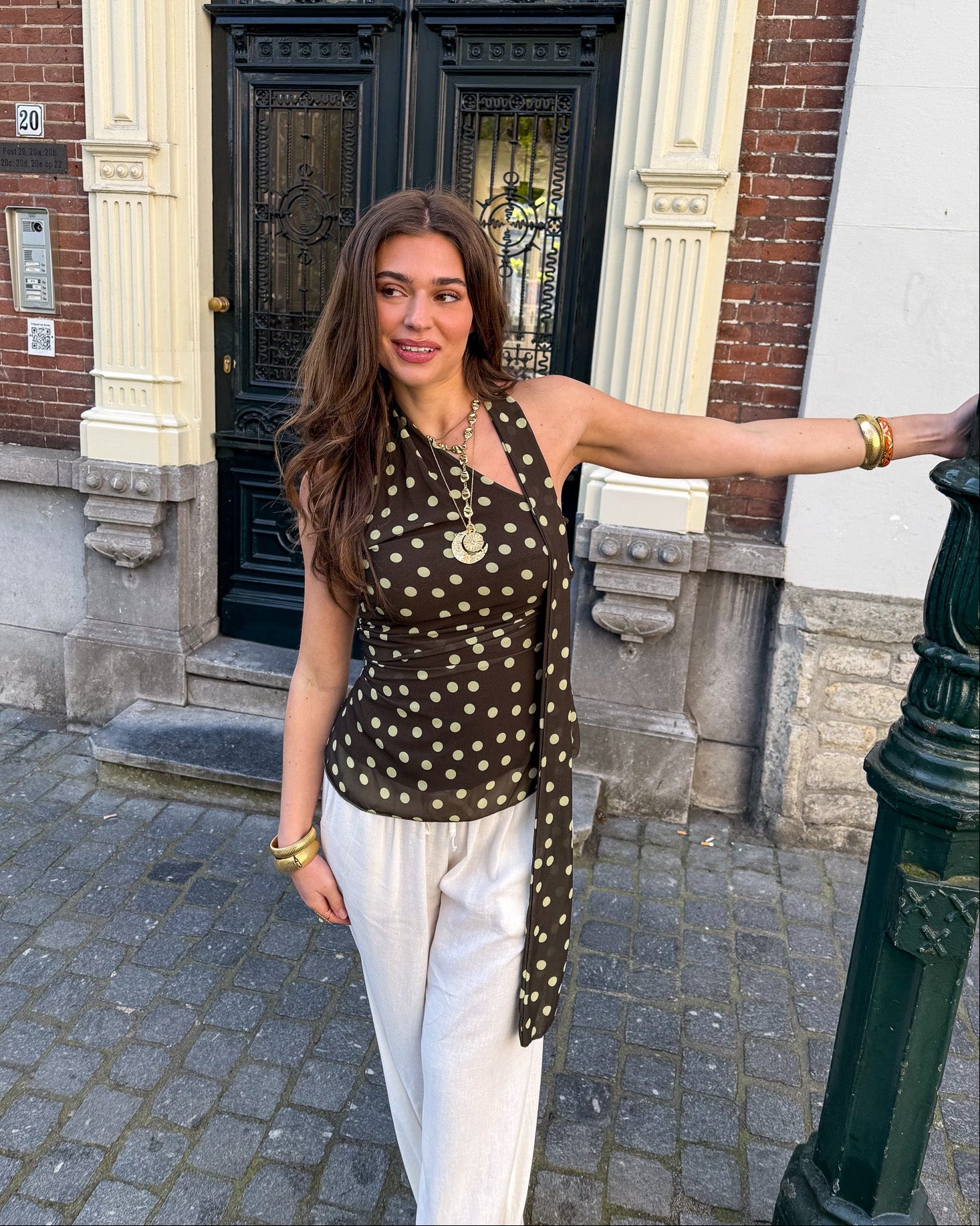 Misha Polka Dot Top Brown