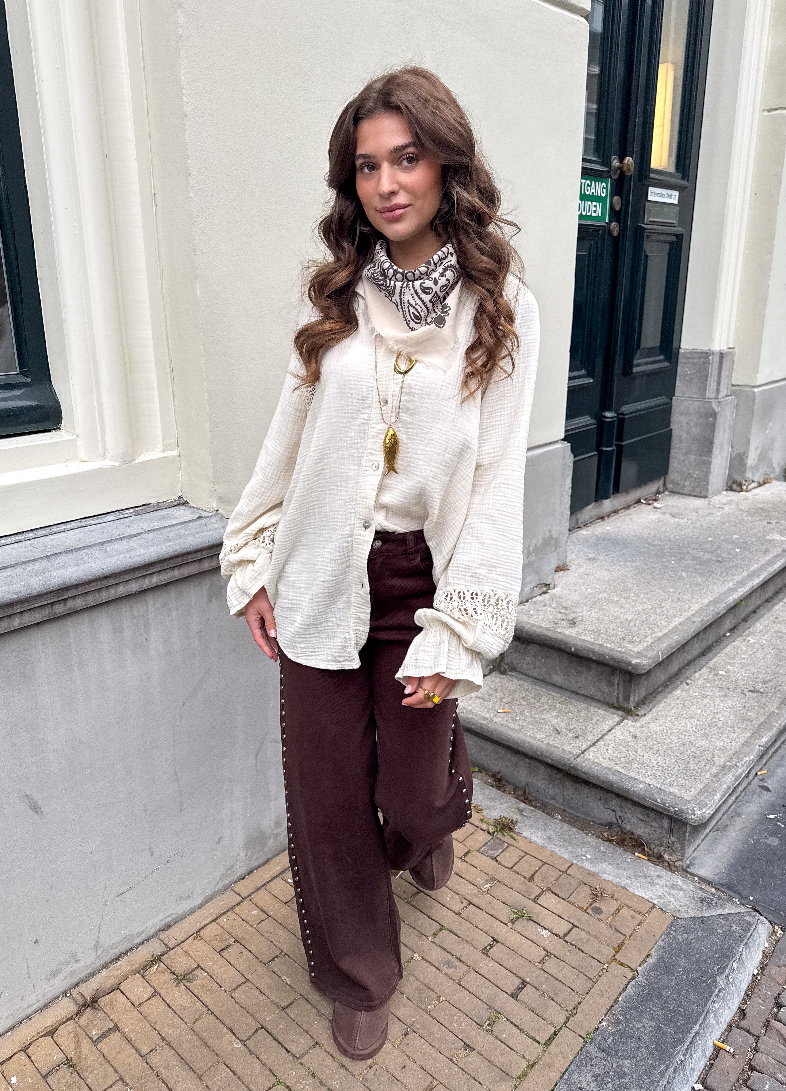 Naomi Studs Wide Leg Jeans Brown