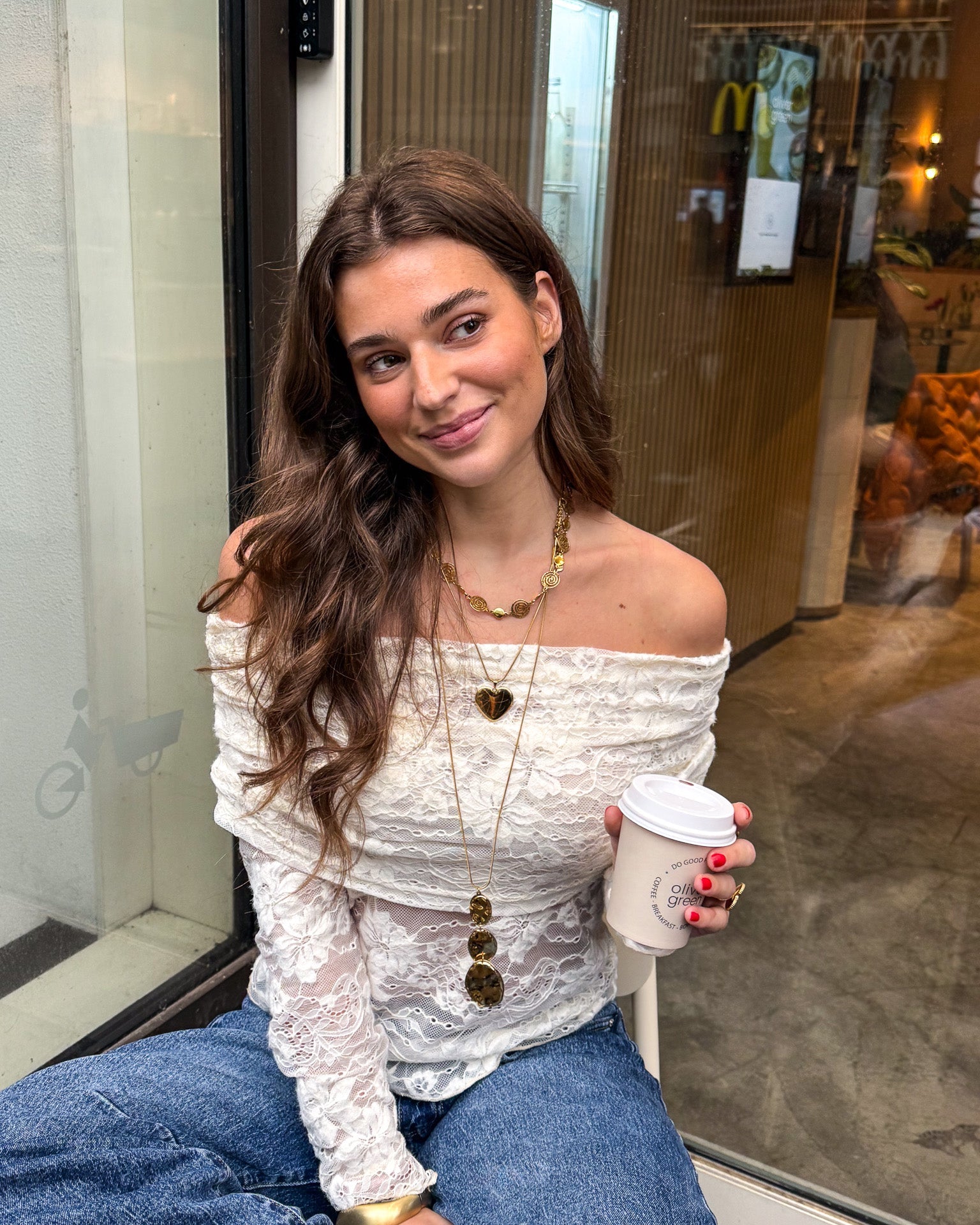 Off Shoulder Lace Top Creme