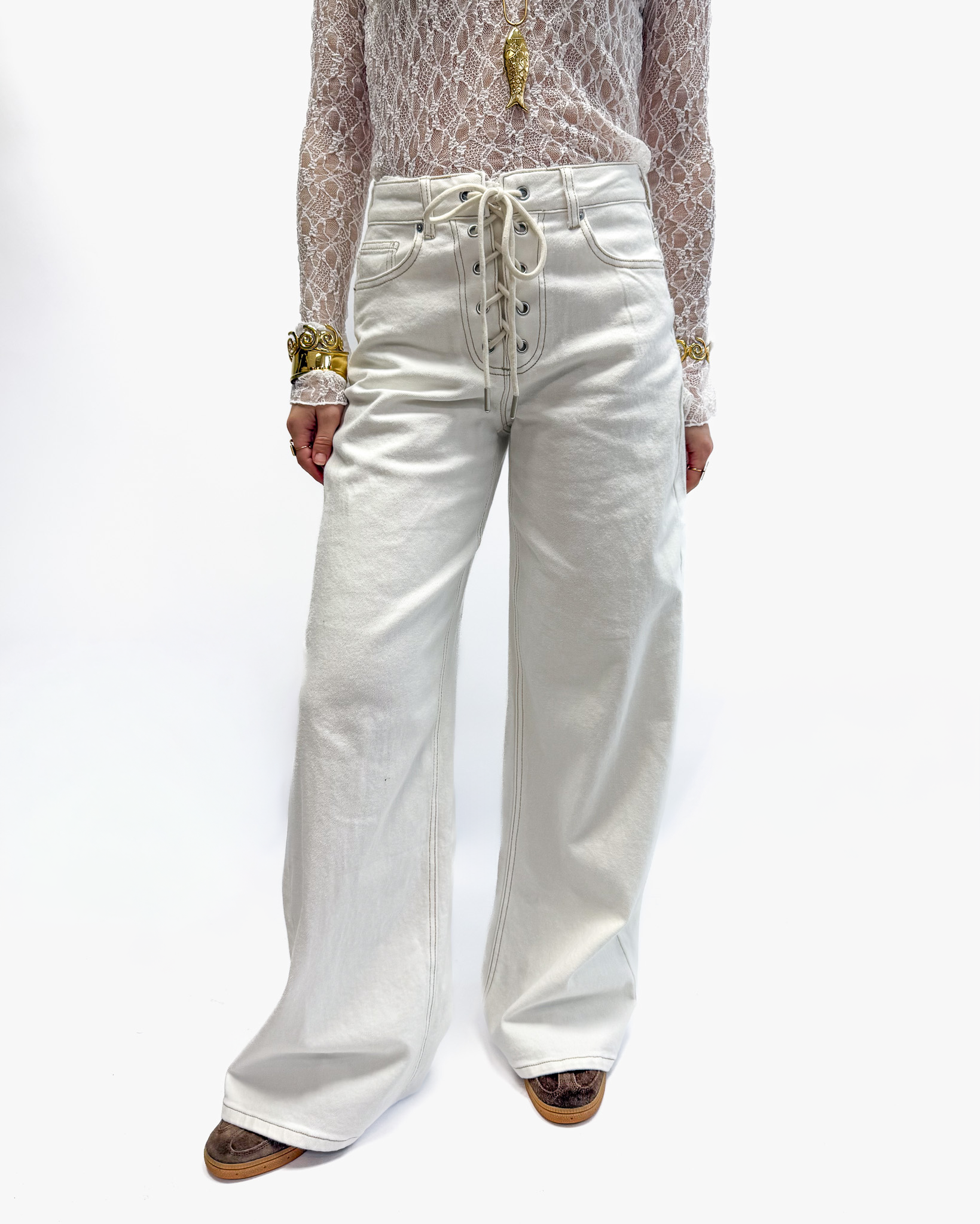 Rope Wide Leg Jeans White