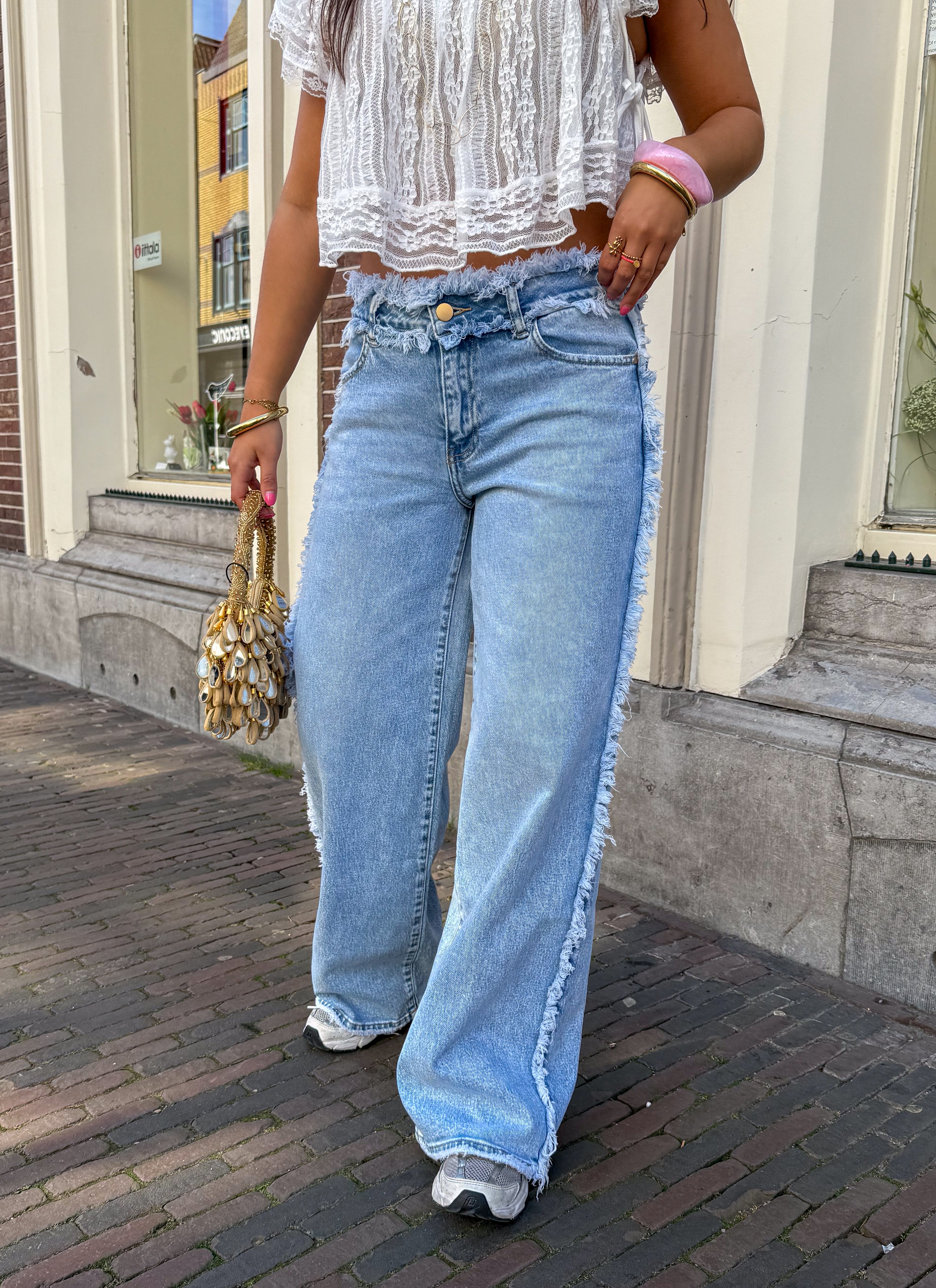 Ruffled Straight Leg Jeans
