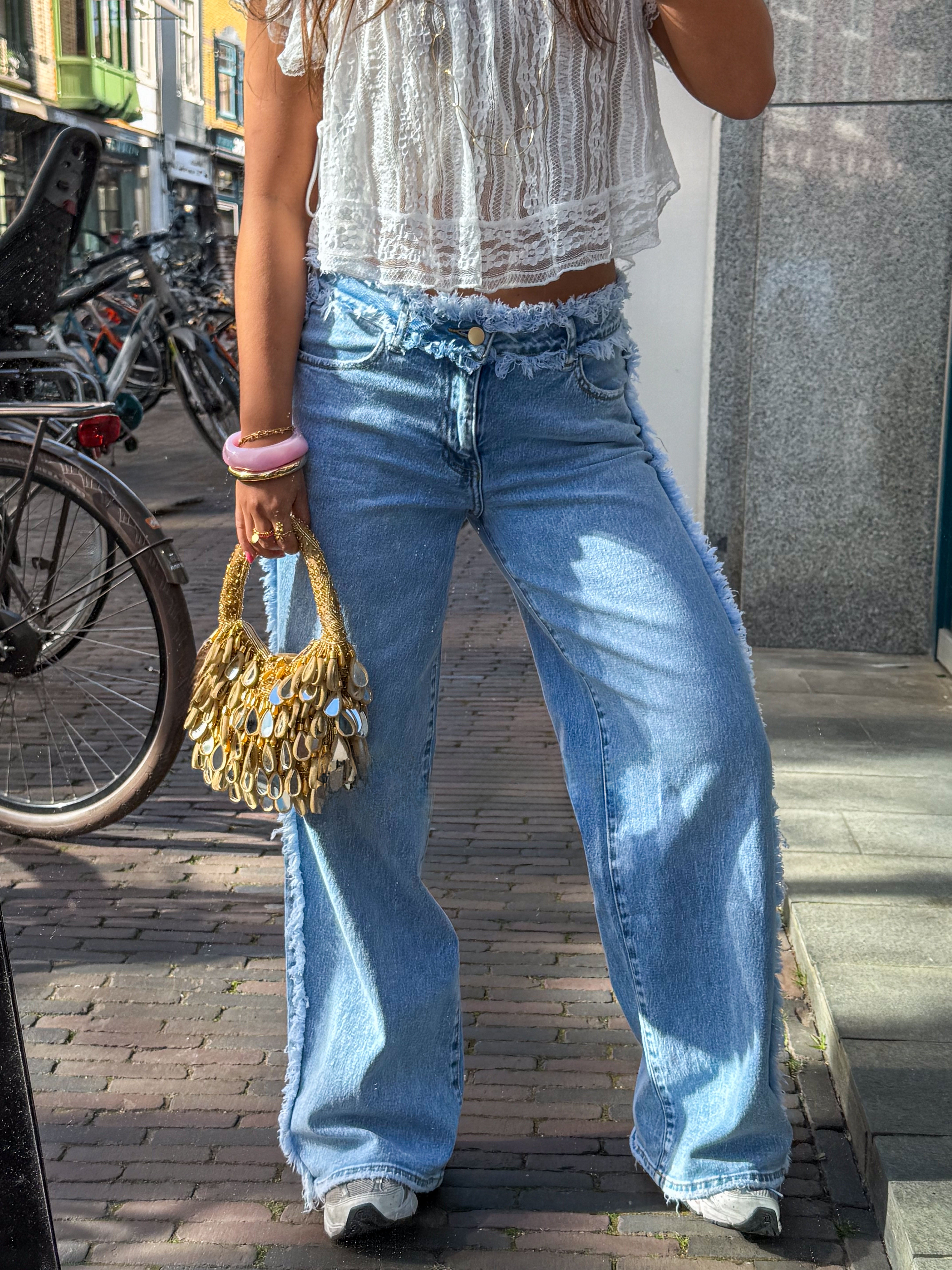 Ruffled Straight Leg Jeans