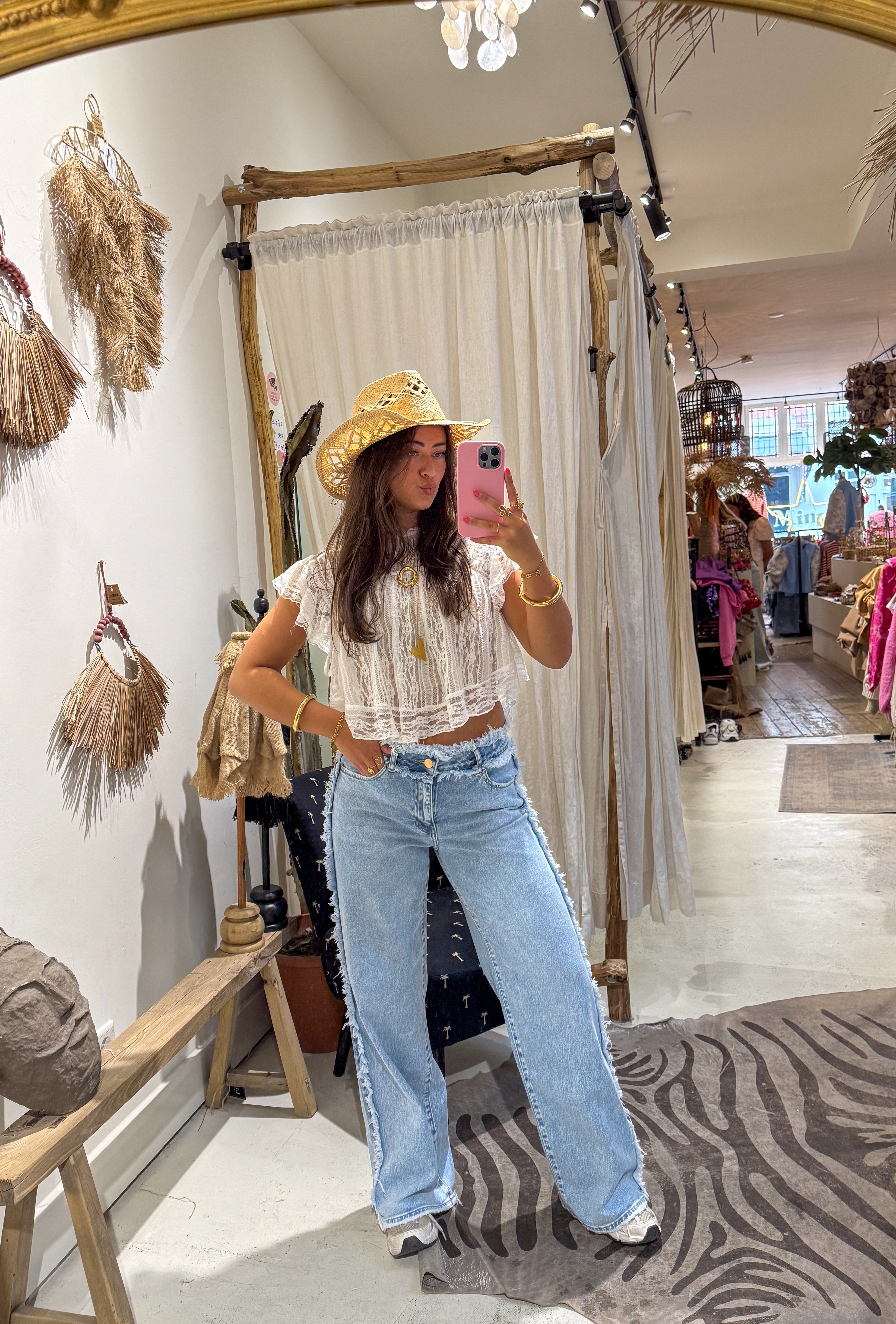 Ruffled Straight Leg Jeans