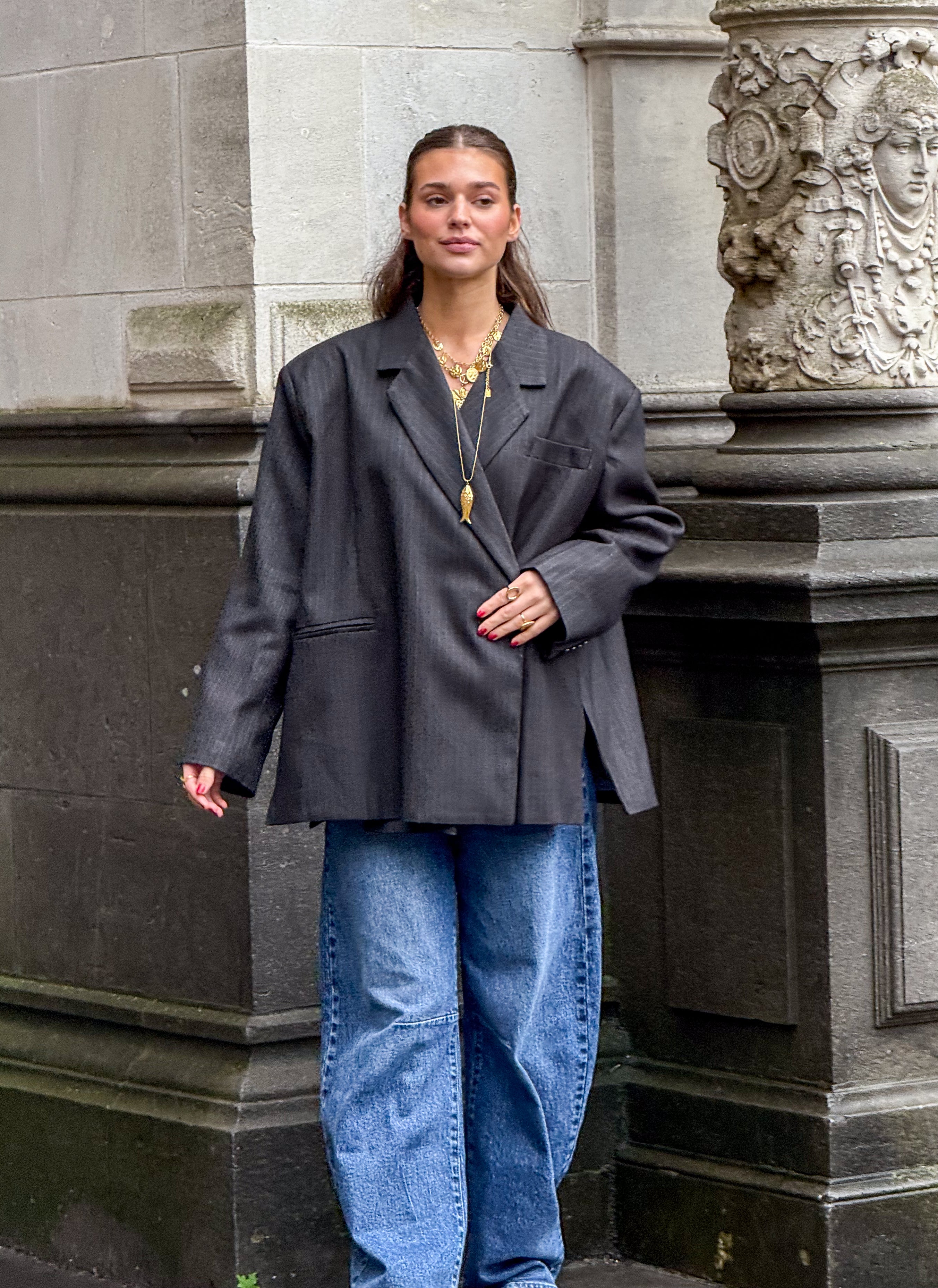 Saint Oversized Blazer Grey Stripe