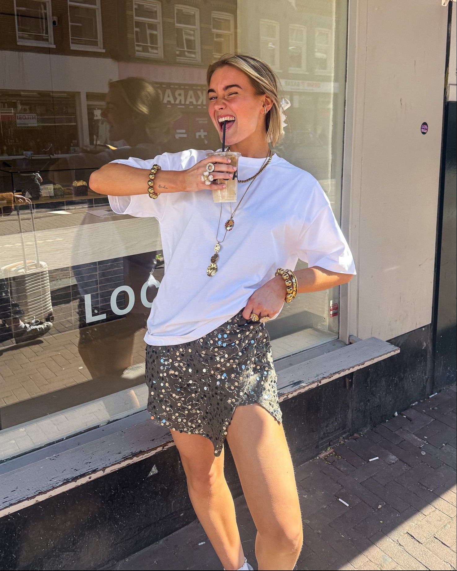 Sasha Glitter Skort Khaki