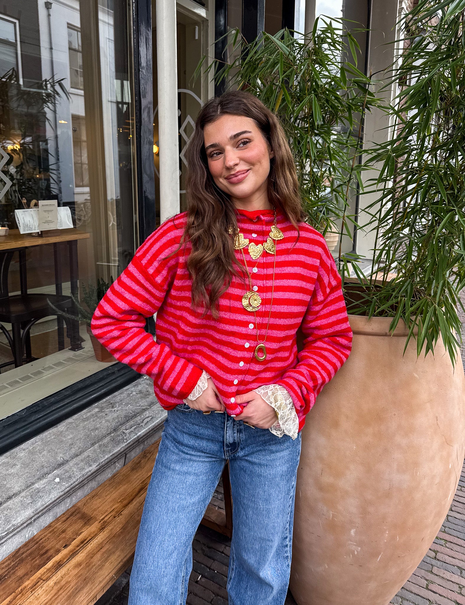 Serena Vest Pink Red Stripe